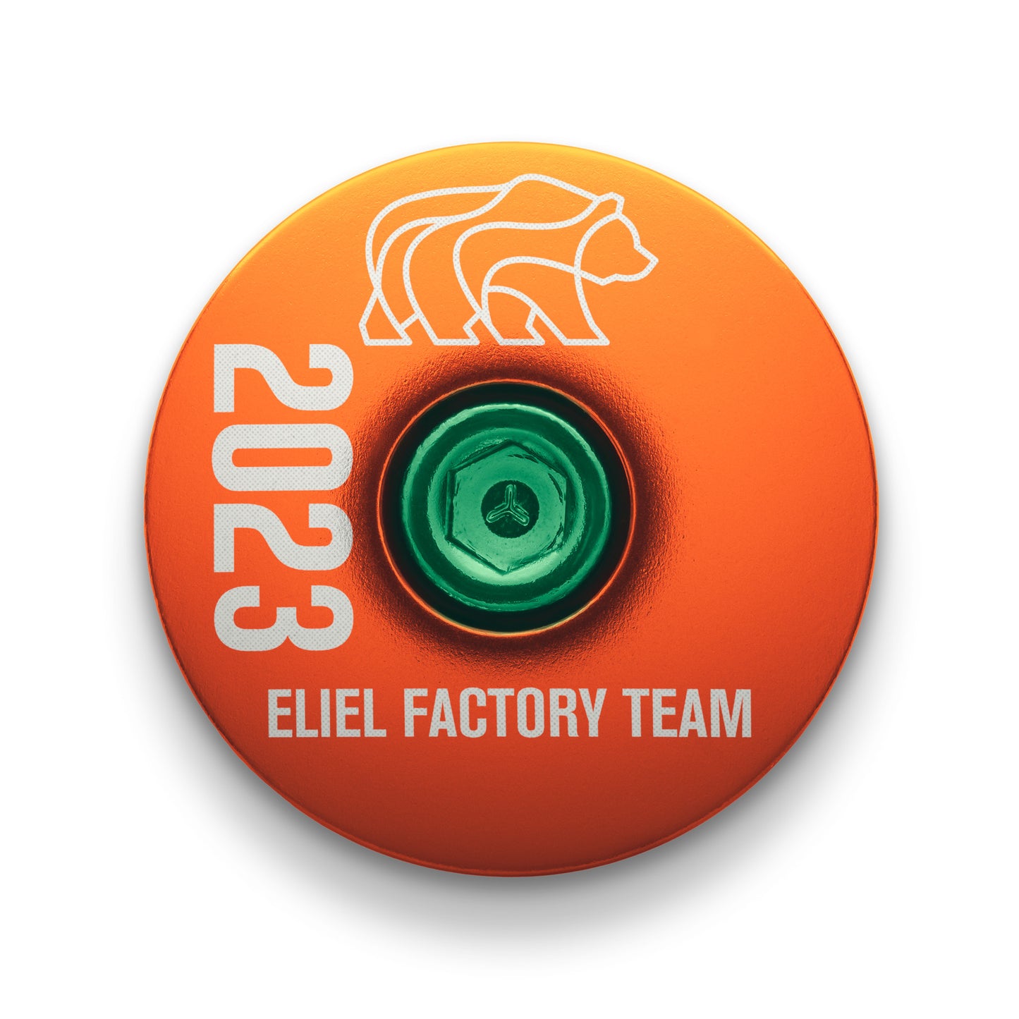 Orange headset cap for 2023 Eliel EFT bike components designed to fit 1 1/8" tubes.