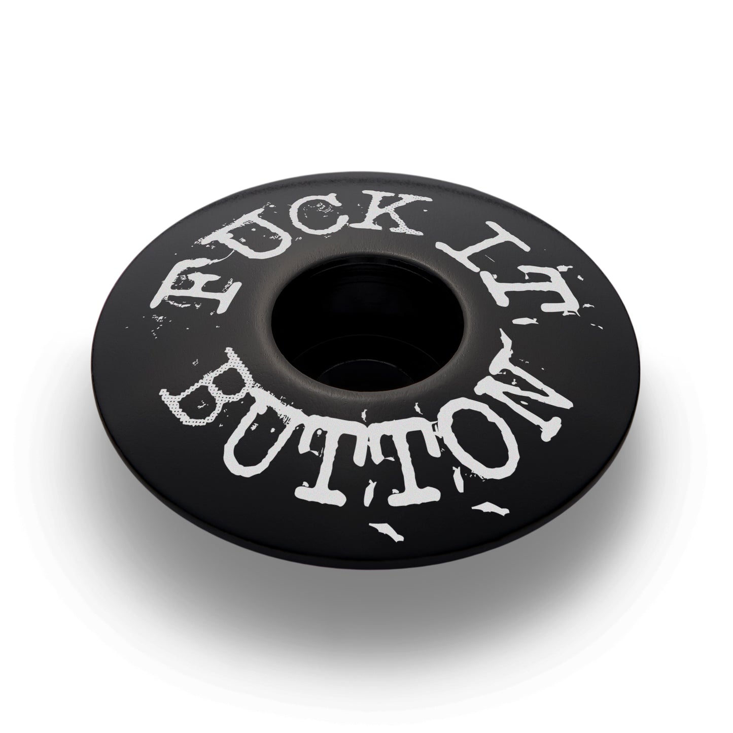 Black custom bike stem cap with a bold design for mountain and road bikes