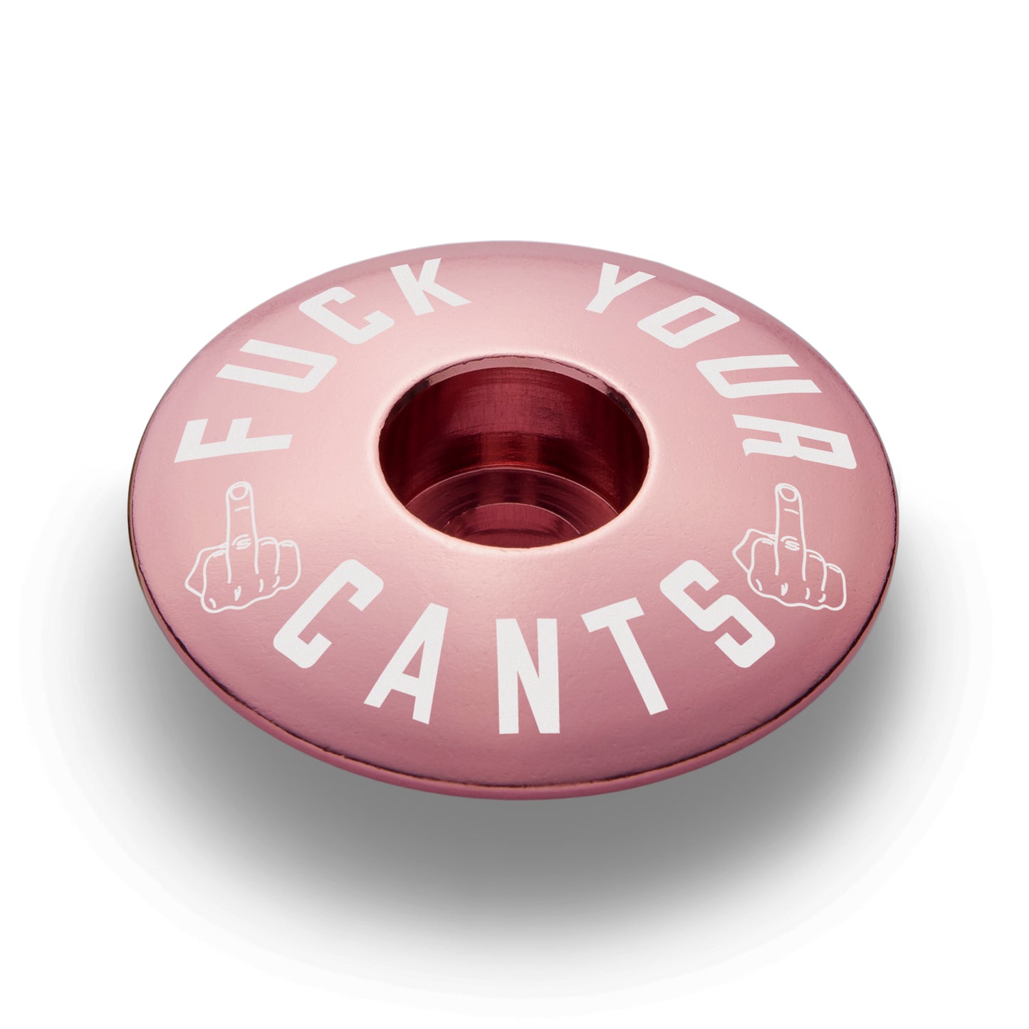 Pink stem top cap designed for cyclists looking for lightweight custom bike accessories.