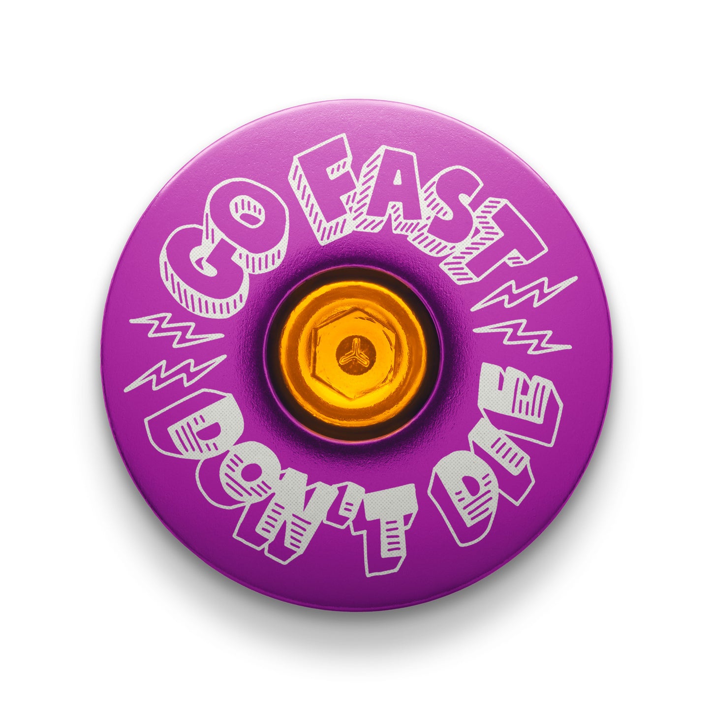Purple cycling top cap with a sleek design celebrating the Go Fast Don’t Die ethos.