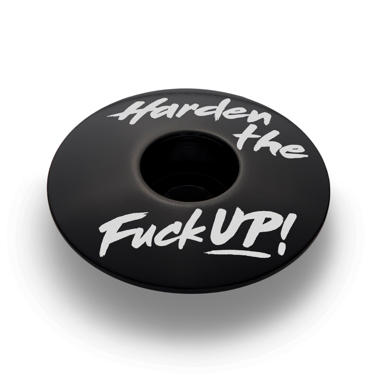 Black bicycle headset cap designed for a 1 1/8-inch steerer tube made from durable aluminum.