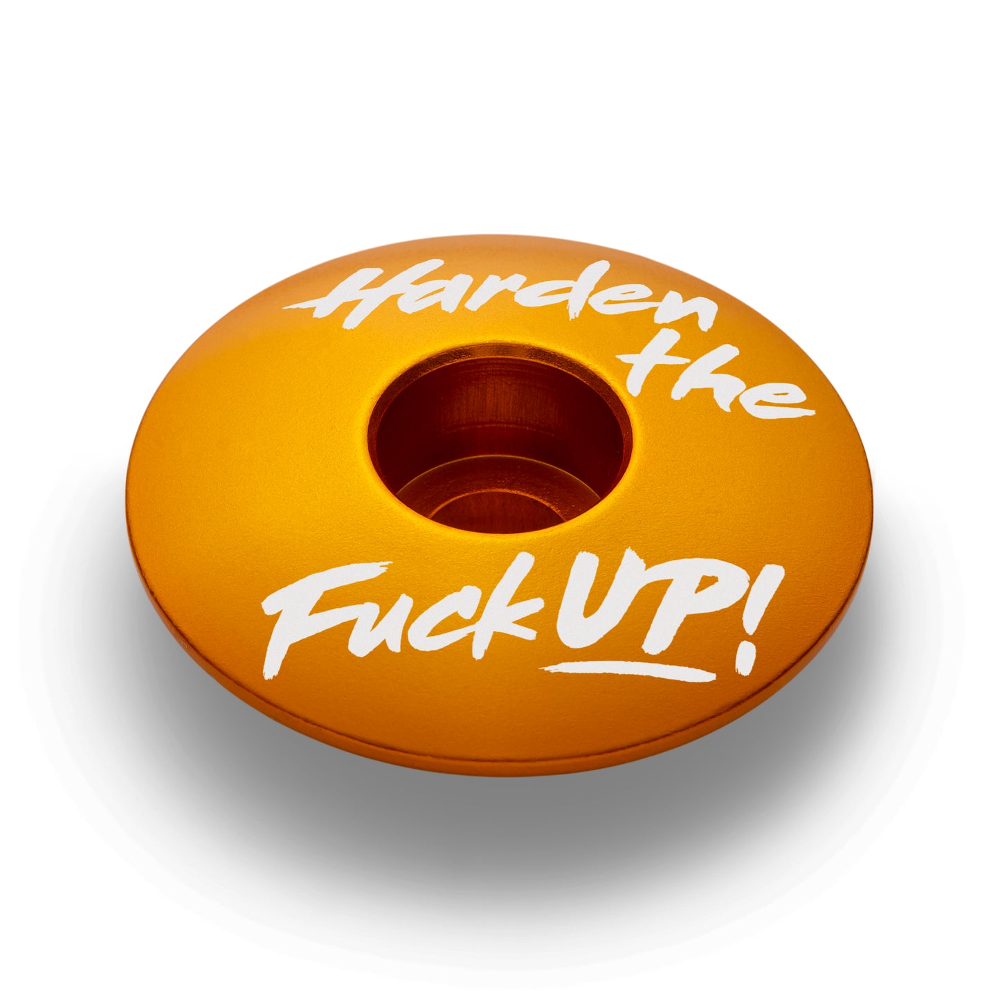 Gold headset top cap designed for 1 1/8-inch steerer tubes with durable aluminum.