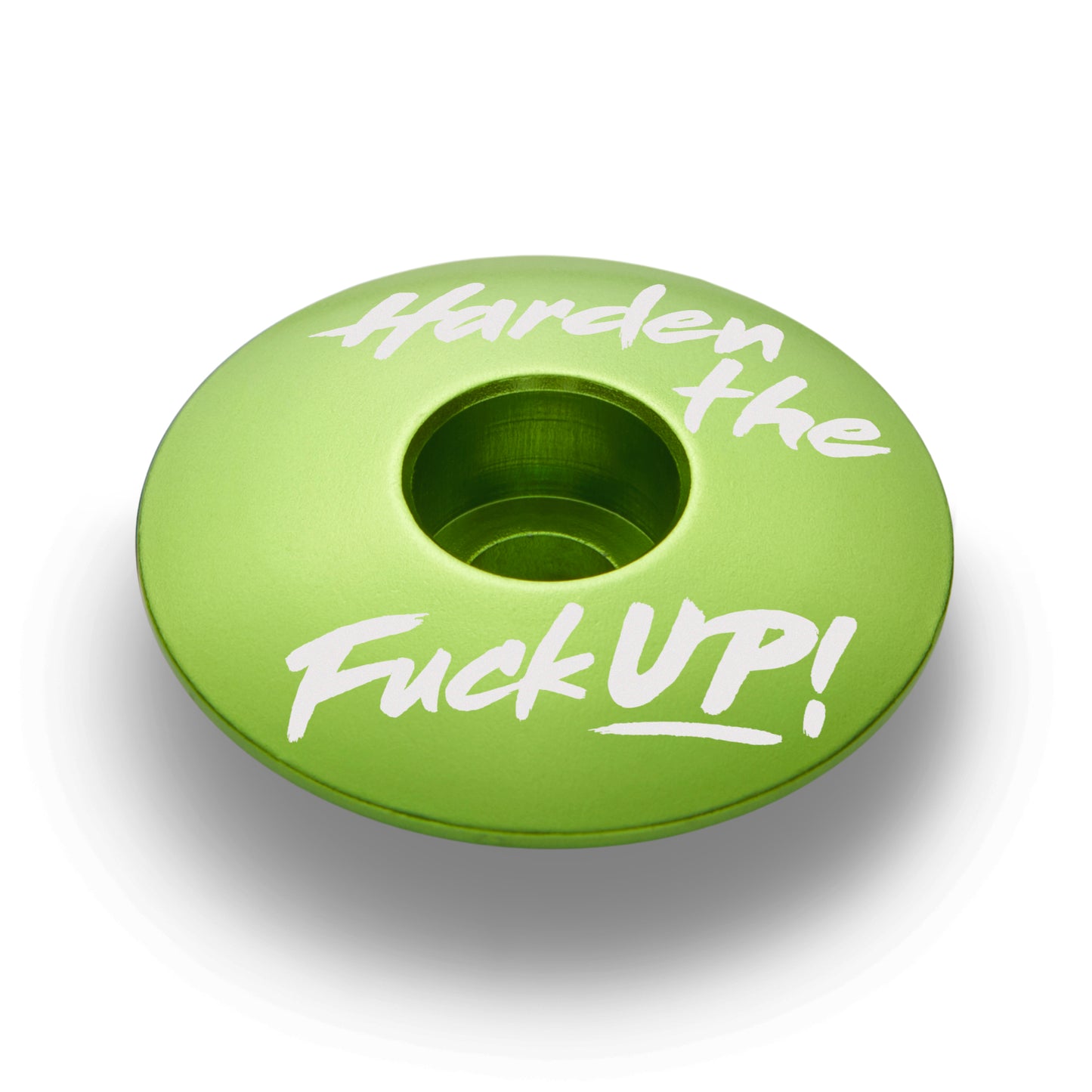 Lime green bike headset top cover crafted from strong aluminum for 1 1/8-inch steerer tubes.