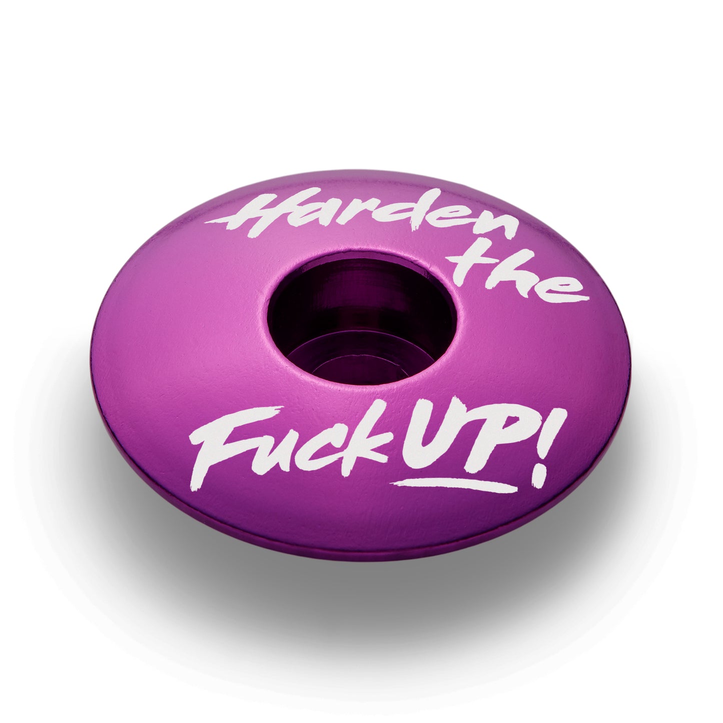Purple cycling top cap fits 1 1/8-inch steerer tubes crafted from strong aluminum.