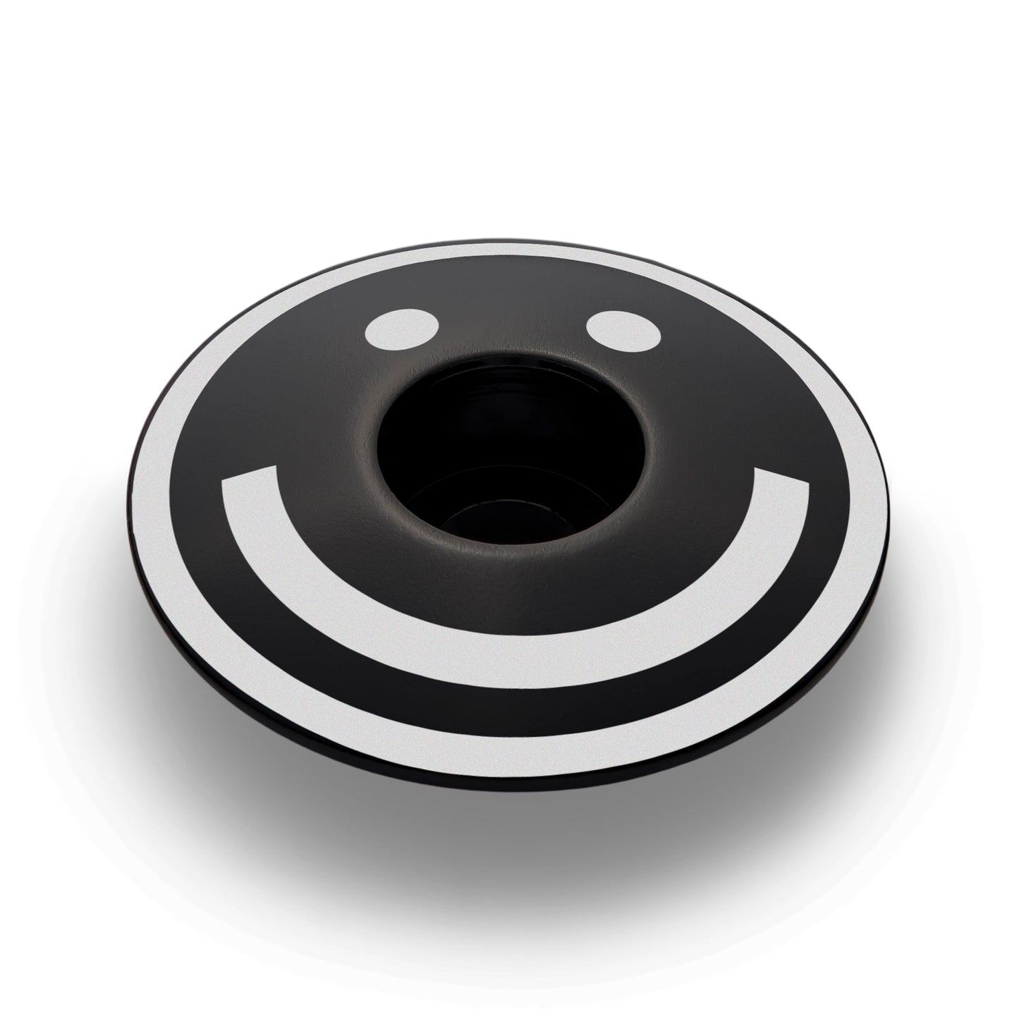 Black bicycle headset cap for a custom fit on 1 1/8" steerer tubes.
