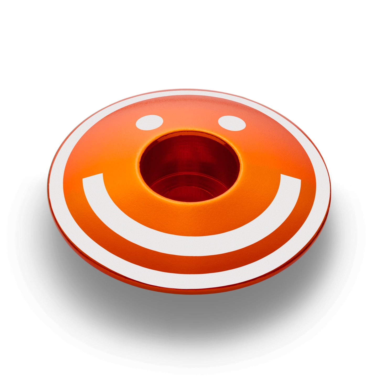 Orange bike stem cap compatible with 1 1/8" steerer tubes