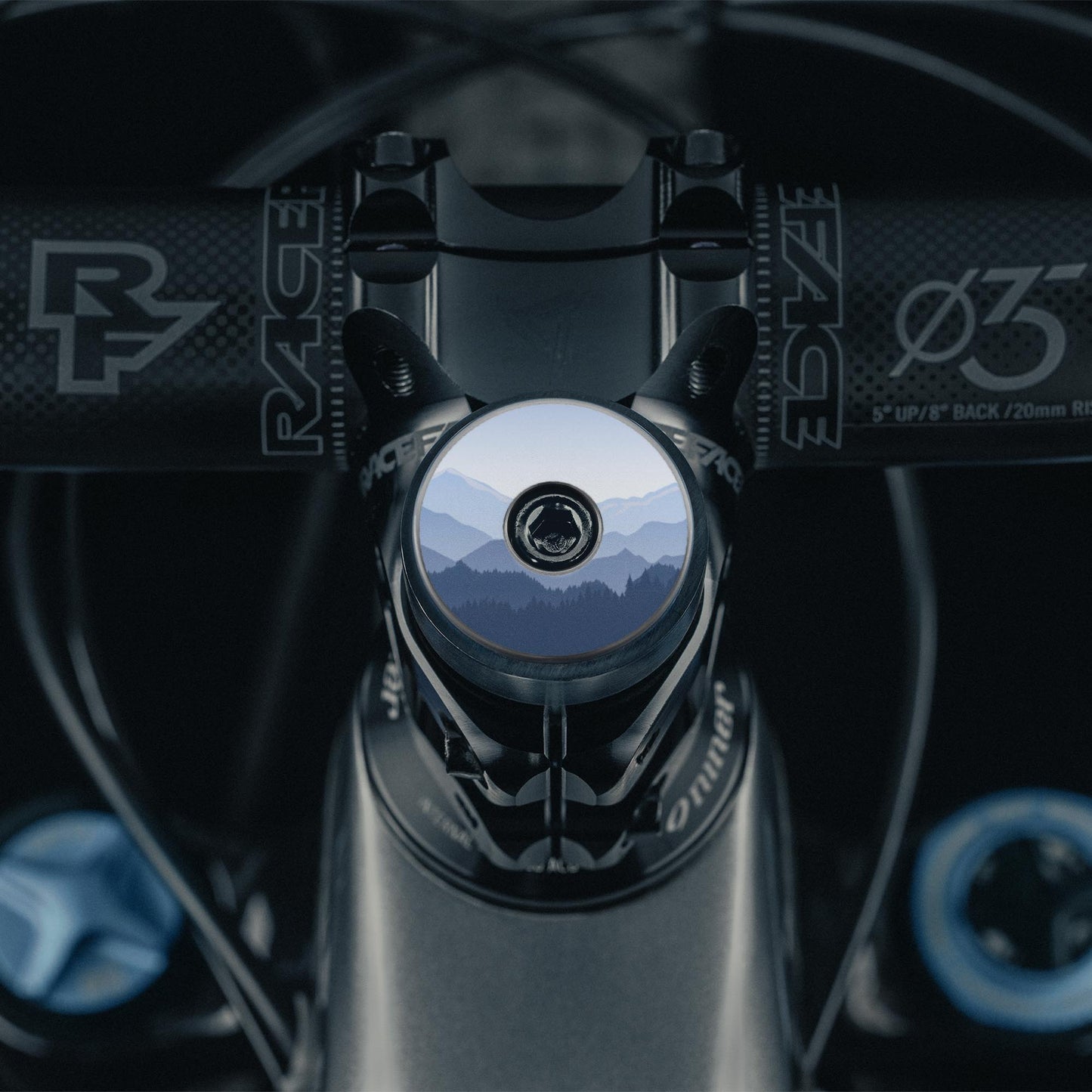 Draw Me A Map On The Ridge Custom Bicycle Headset Cap - Close-up of a black bicycle headset cap for mountain bikes and road bikes.