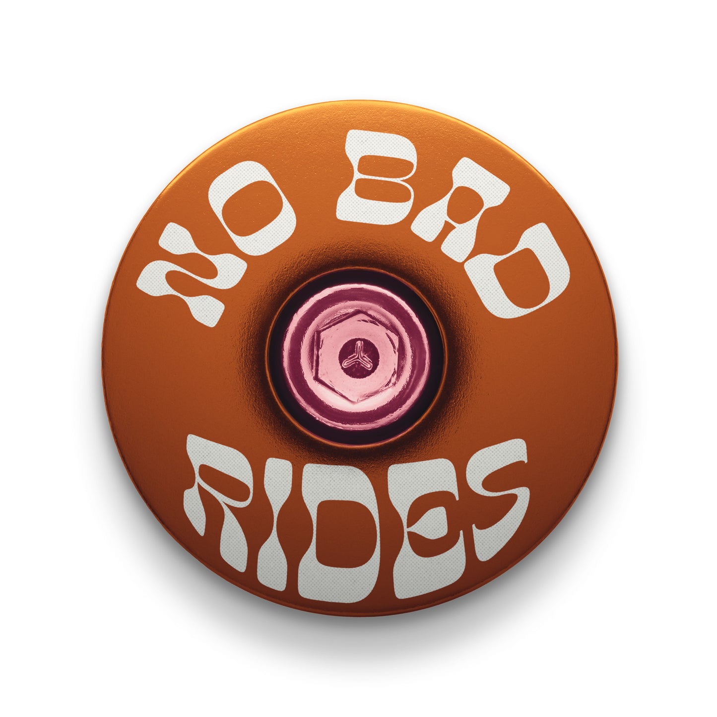 Brown cycling top cap with 'No Bad Rides' engraving for 1 1/8-inch steerer tubes