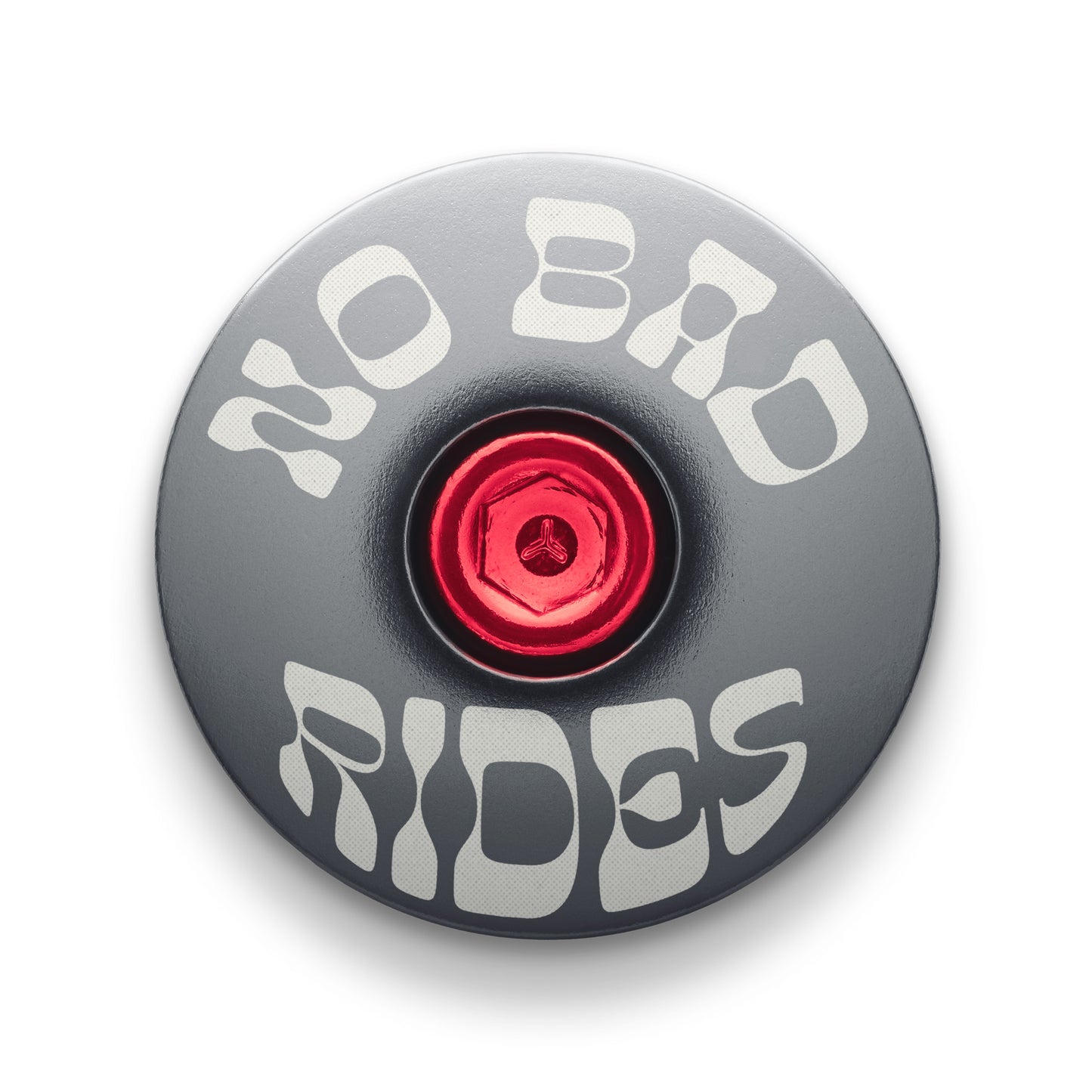 Gray bike headset cap with 'No Bad Rides' design for a custom cycling look