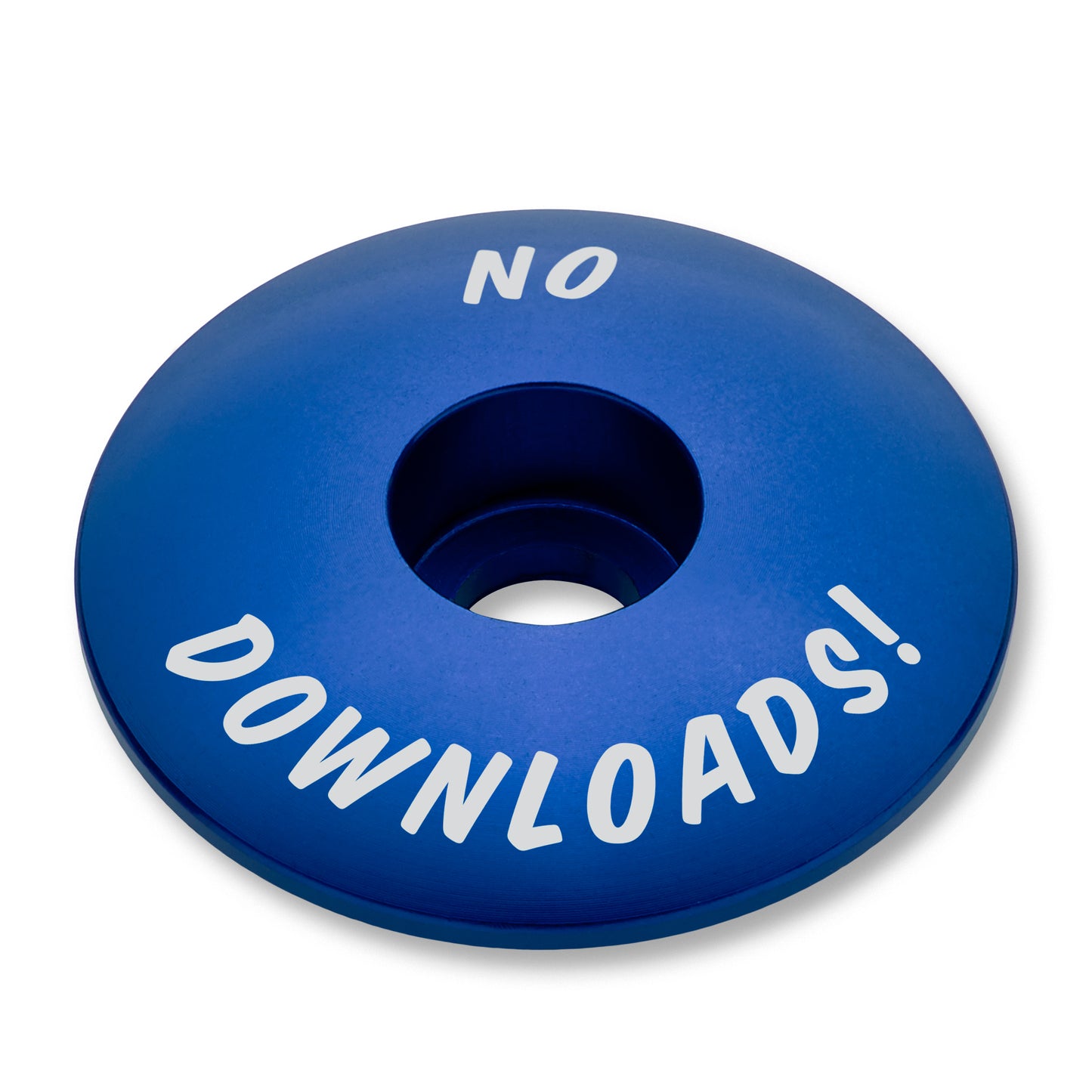 Blue bike headset cap with 'Grip and Rip' design offers a simple and durable upgrade.