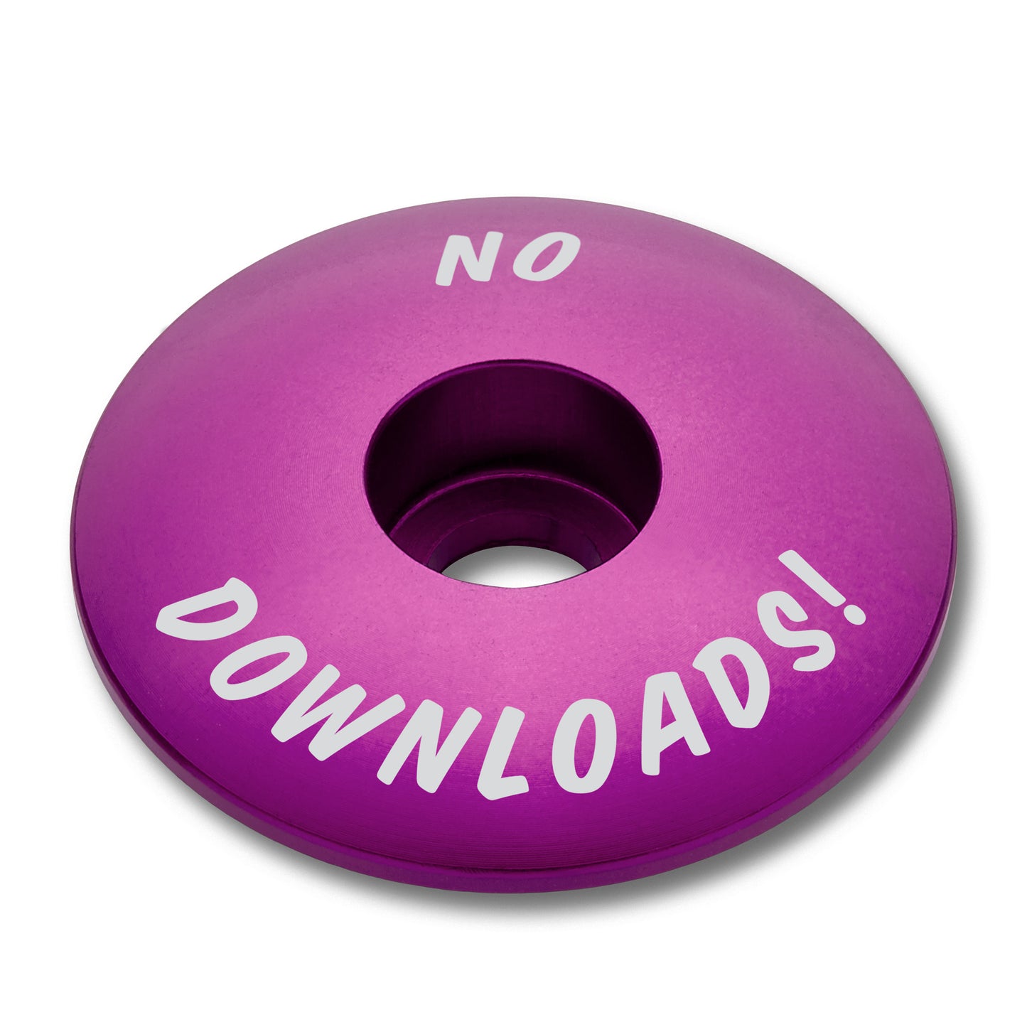 Purple bicycle headset cap with a 'Grip and Rip' message for a personalized touch.