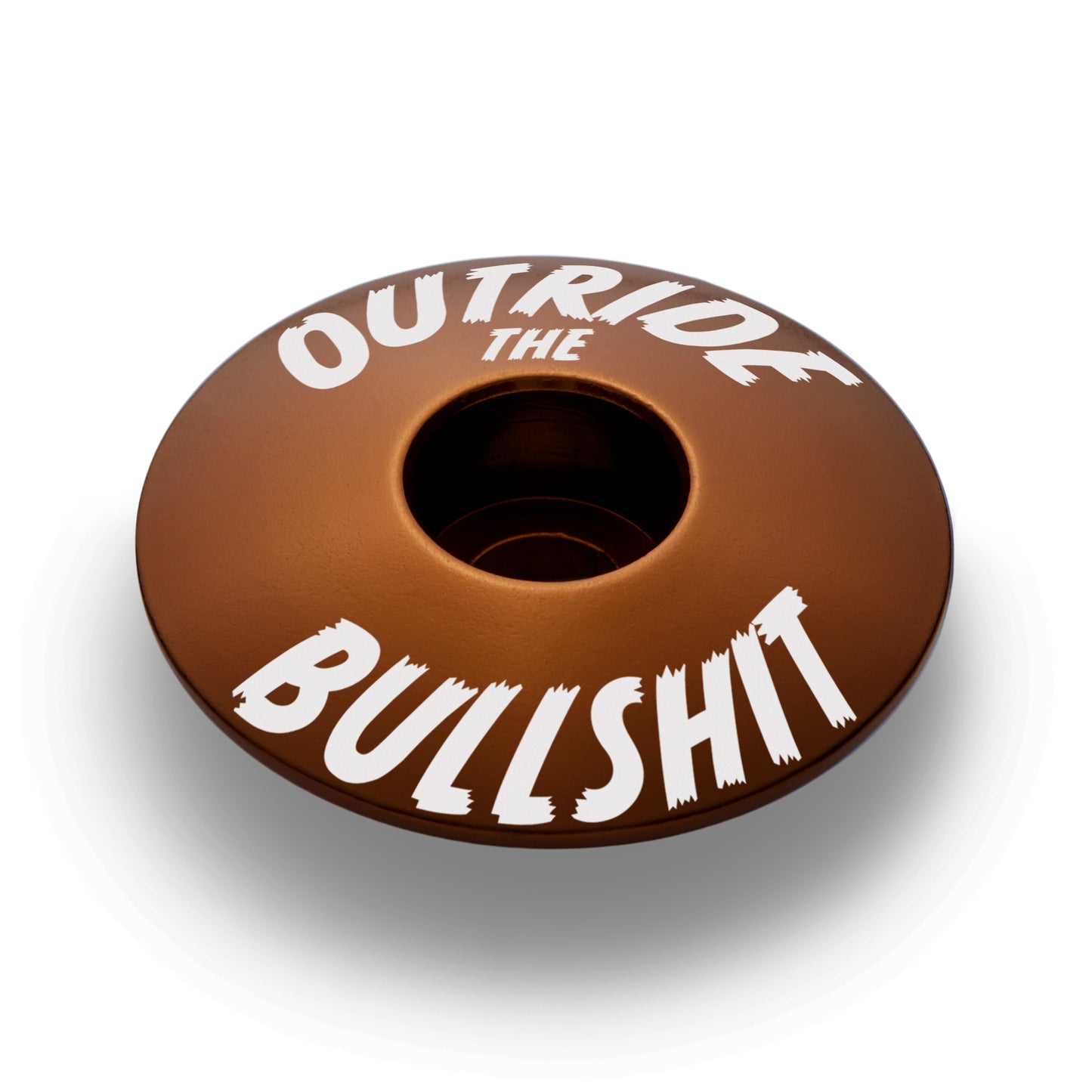Brown custom stem cap for bicycle enthusiasts.