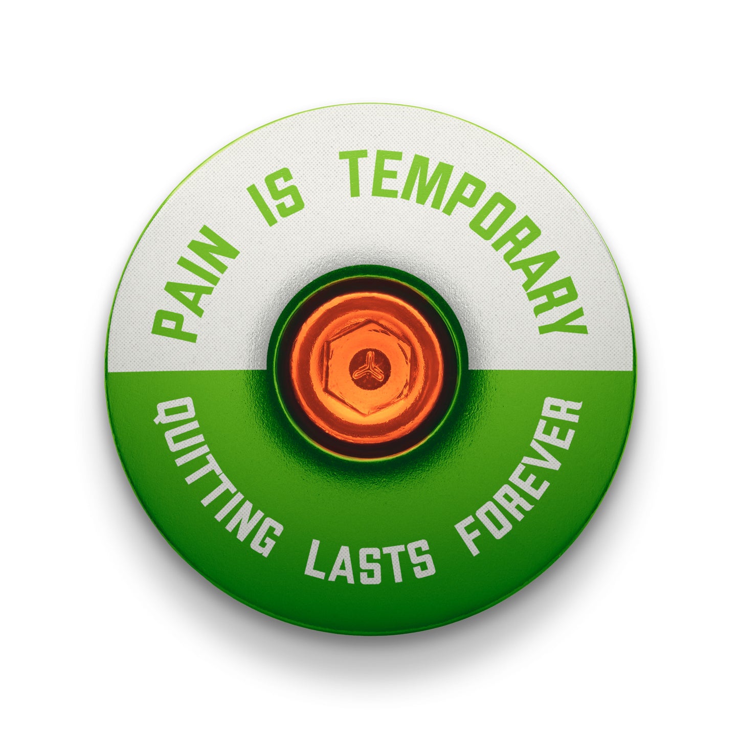 Lime green cycling top cap with "Pain is Temporary" design