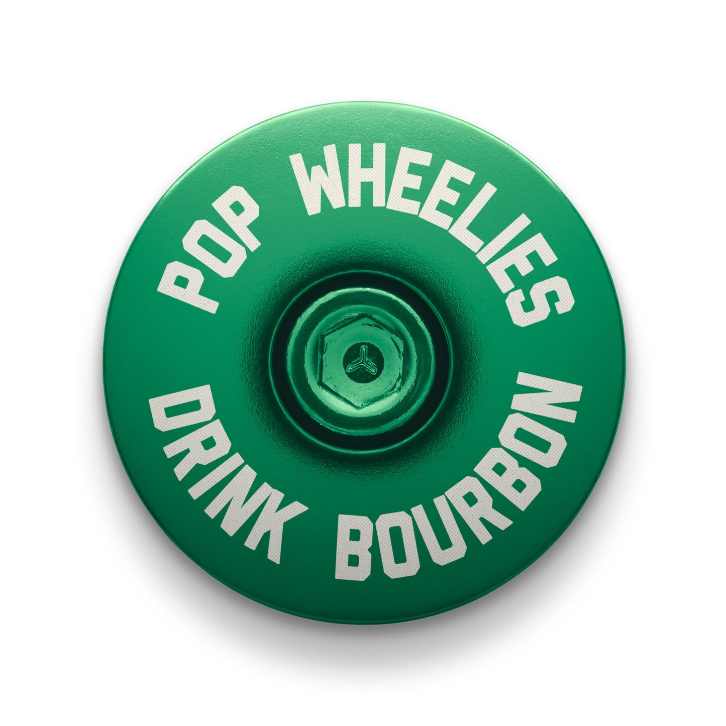 Dark green bicycle stem cap made from durable aluminum for personalized cycling gear.