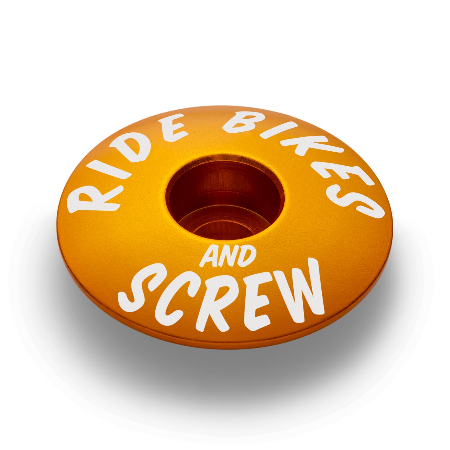 Gold bike headset cap for 1 1/8" steerer tube lightweight and ideal for custom upgrades.