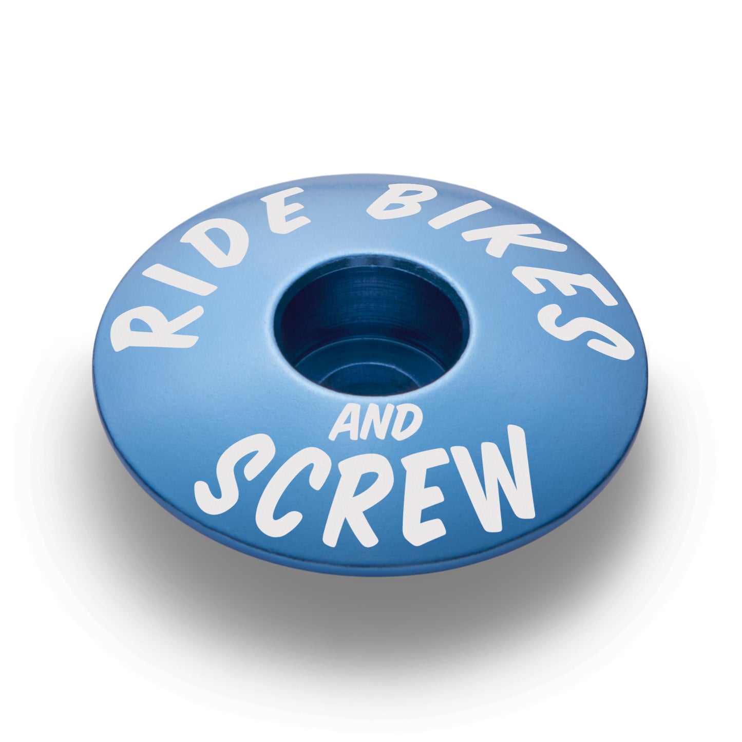 Blue bicycle stem cap made for 1 1/8" steerer tube ideal for custom cycling accessories.