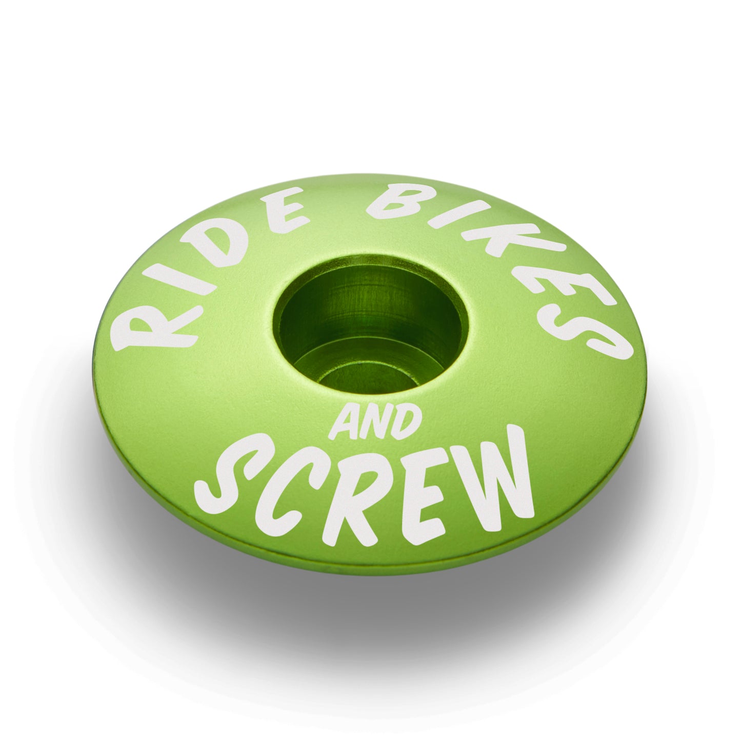Lime green bicycle top cap crafted for 1 1/8" steerer tubes perfect for cycling upgrades.