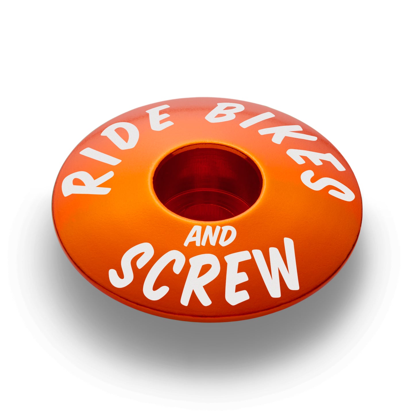 Orange bike top cap designed for 1 1/8" steerer tubes ideal for custom bicycle accessories.