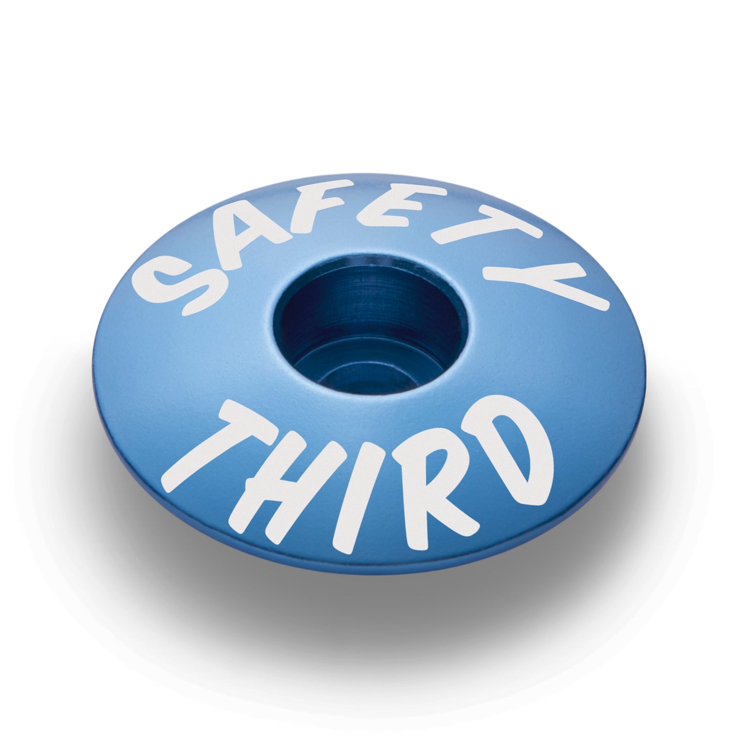 Blue bike headset cap designed to fit 1 1/8" steerer tubes for a clean, stylish finish.