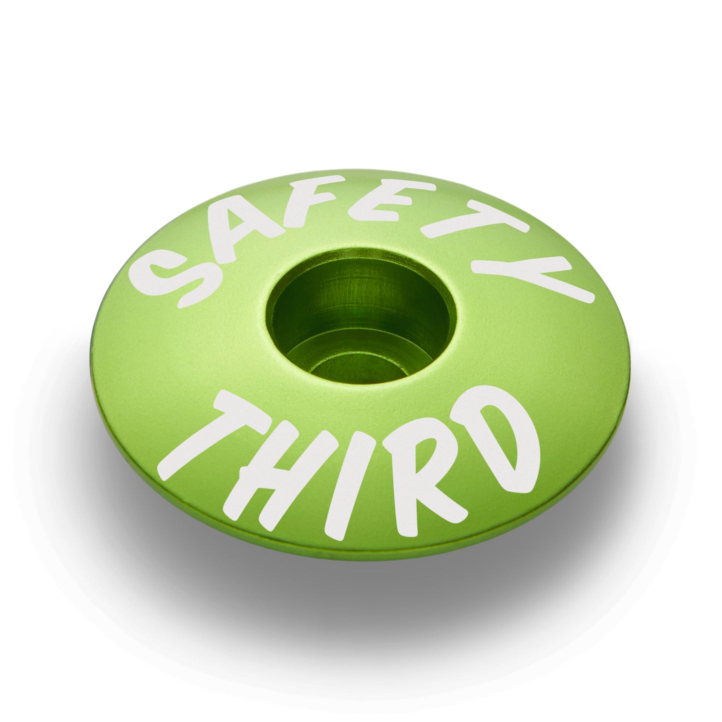 Lime green bicycle stem cap made of durable 6061 aluminum for 1 1/8" steerer tubes.