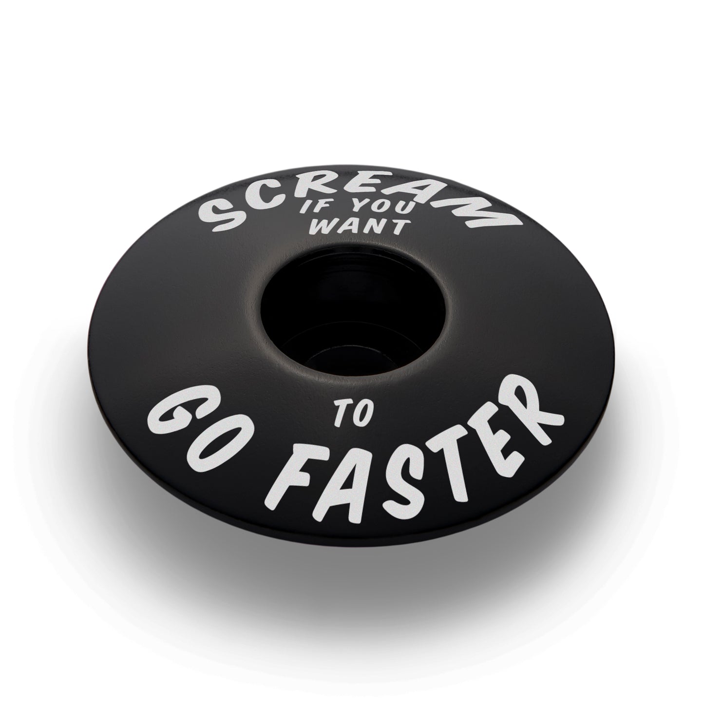Black bicycle headset cap for 1 1/8" steerer tubes, made of strong 6061 aluminum, a custom stem cap for your bike.