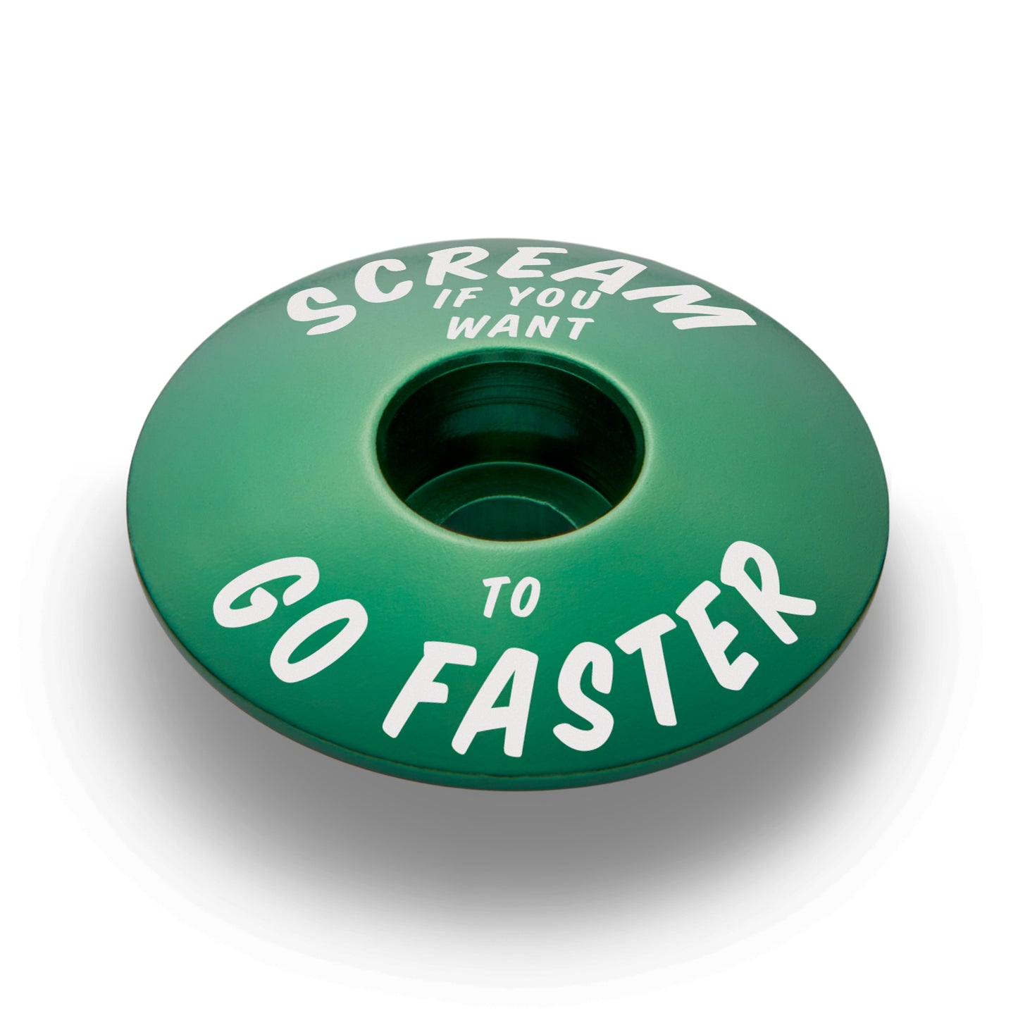 Dark green bike headset cap designed to fit 1 1/8" steerer tubes, an ideal choice for custom bicycle accessories.
