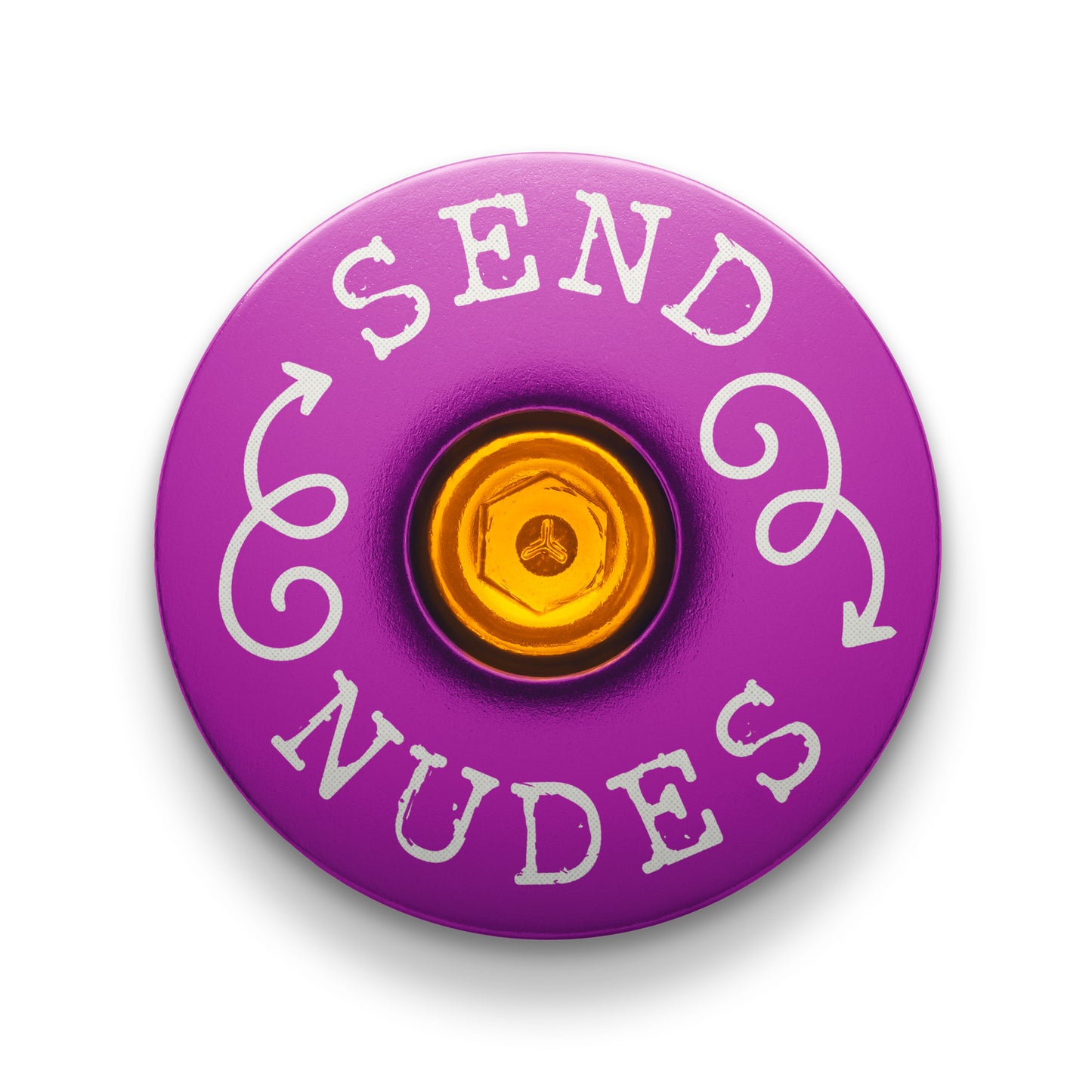 Purple bike headset cap designed for custom bicycle components.