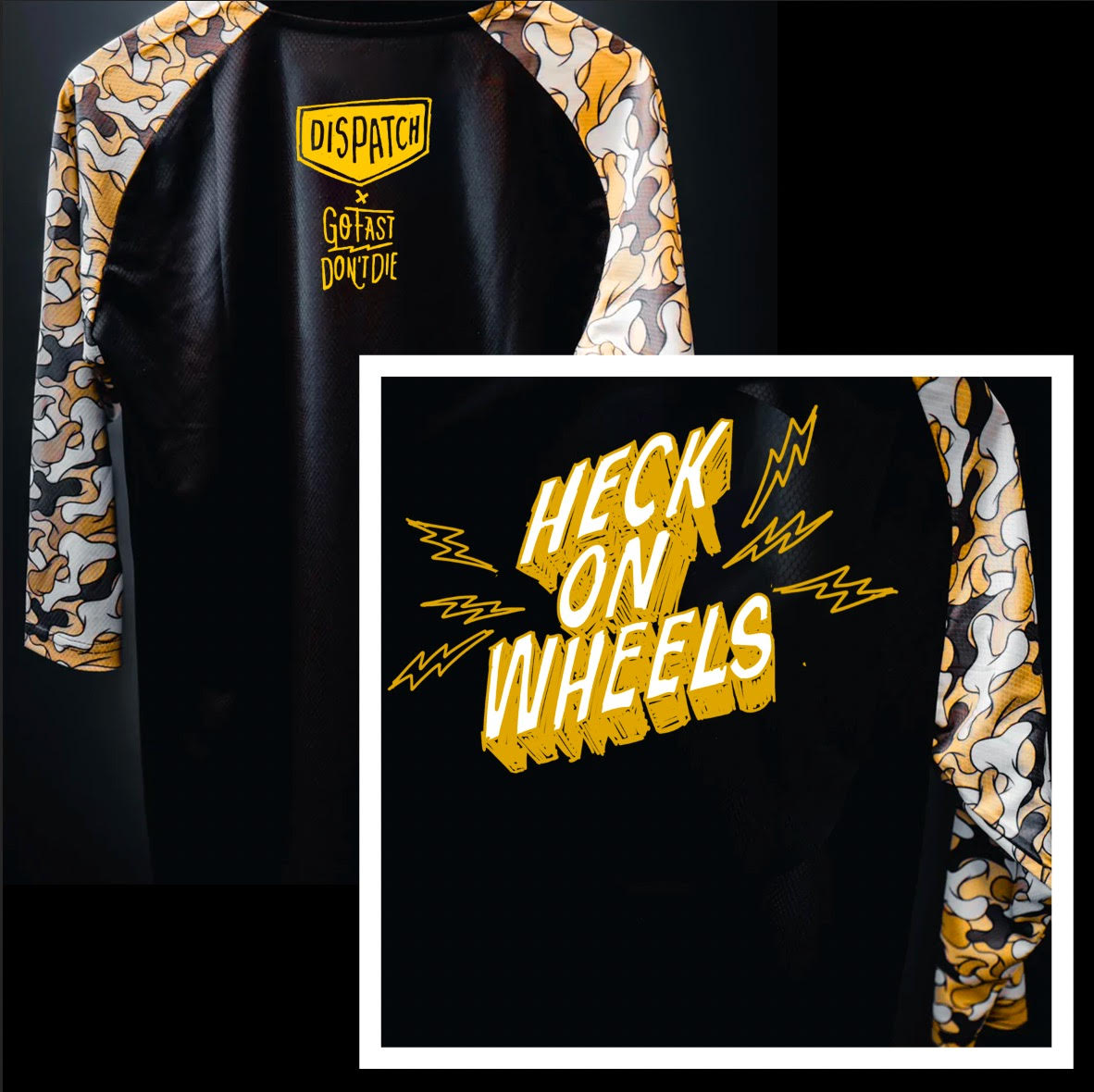 Go Fast Don't Die x Dispatch Heck on Wheels Seuss Camo 3/4 Sleeve Mountain Bike Jersey - Dispatch Bike