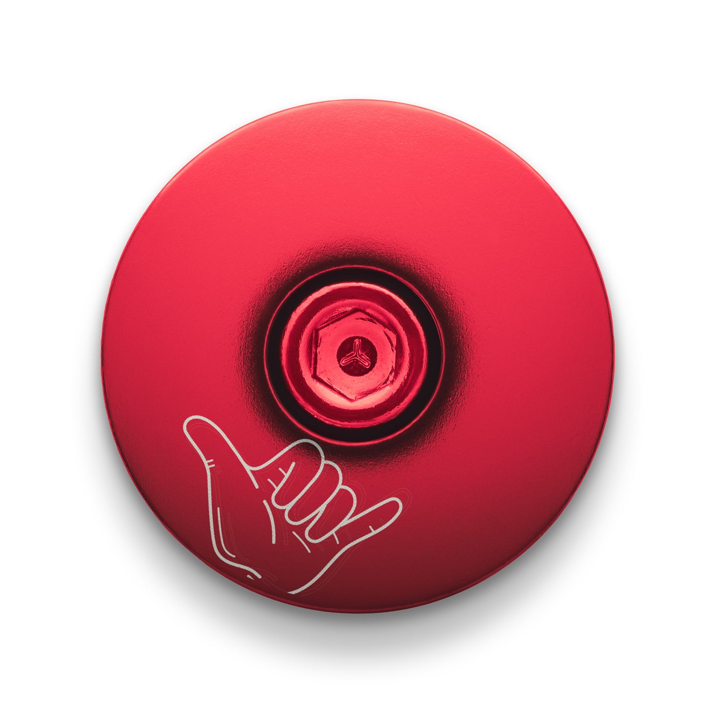 Red bike headset cap for custom bikes fits 1 1/8-inch steerer tubes and suits mountain road and BMX bicycles.