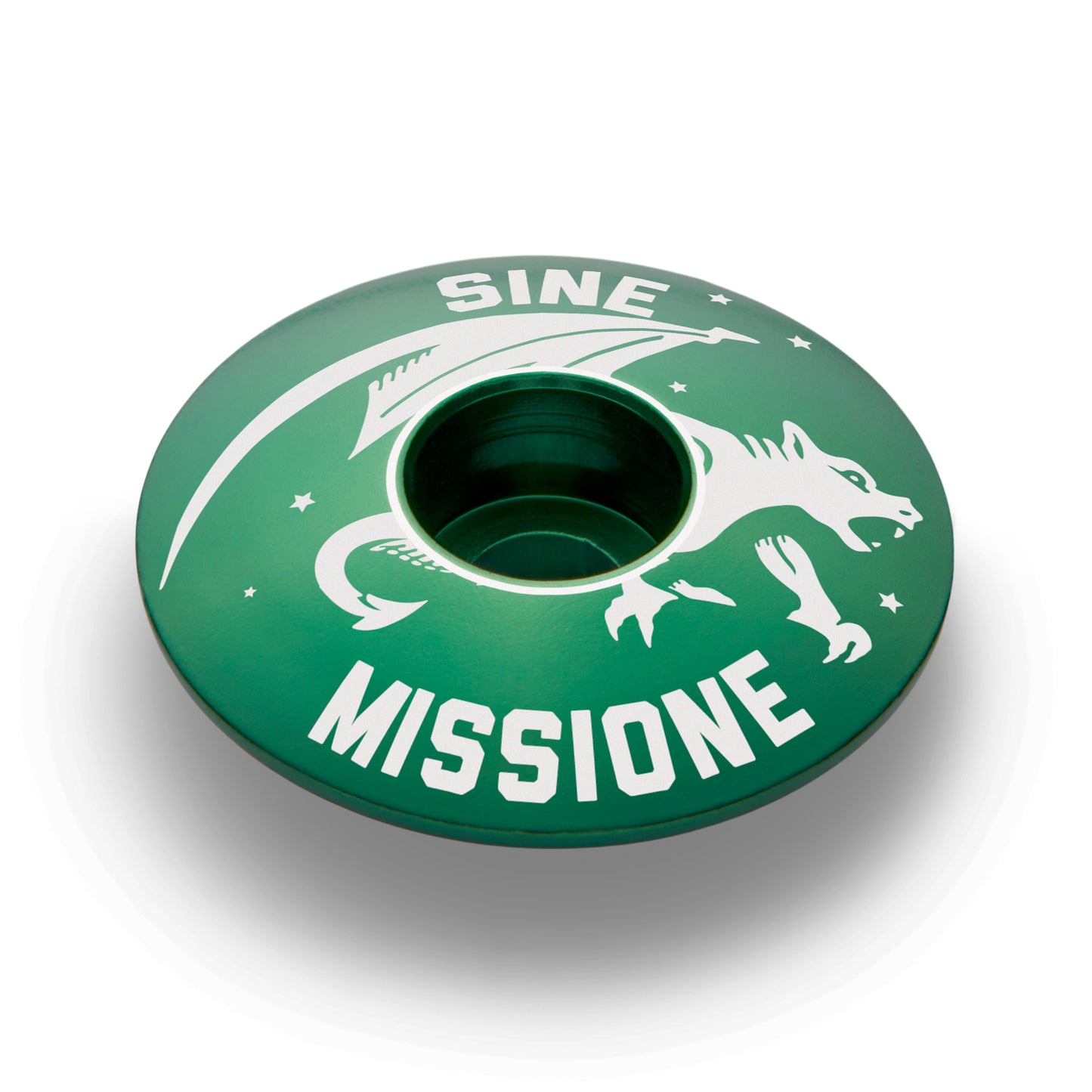 Dark green top cap with Gargoyle design for cycling customization.