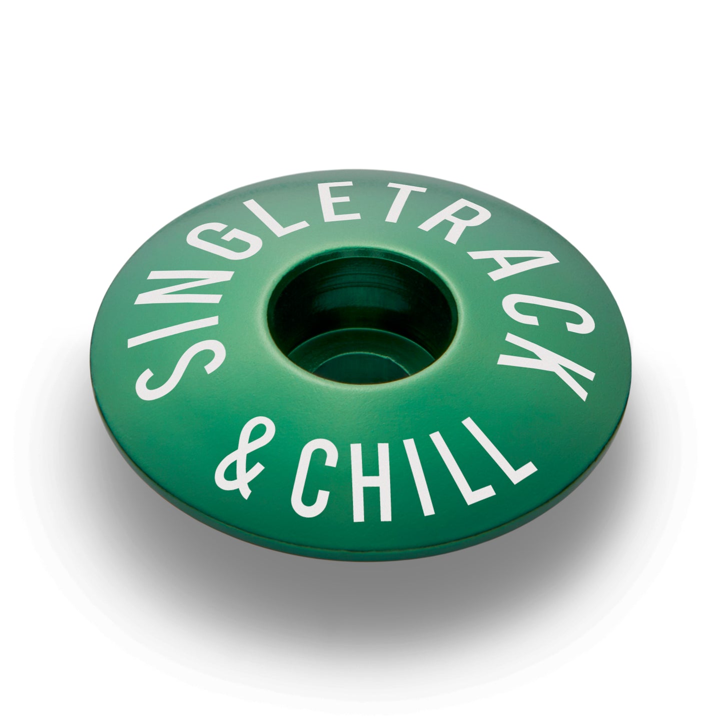 Dark green stem cap for bicycles durable aluminum design fits 1 1/8" steerer tubes.