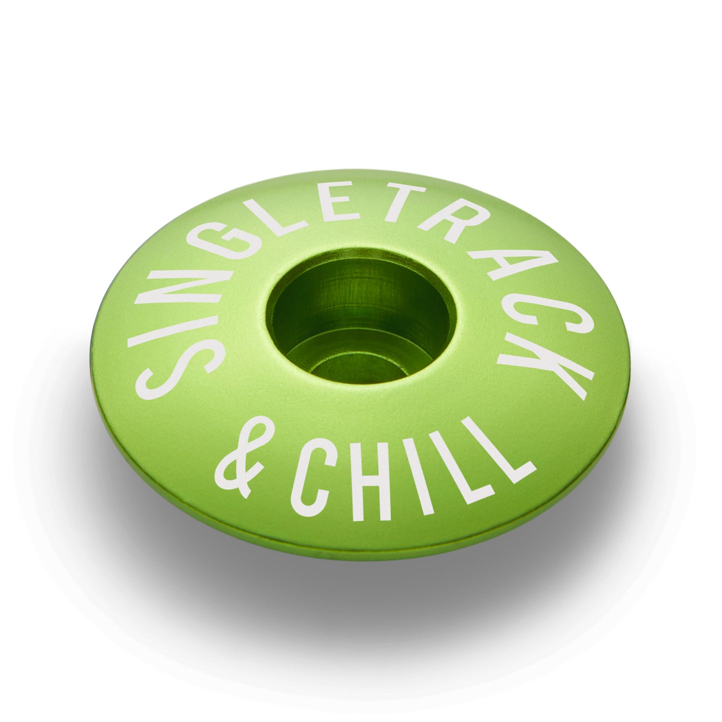 Lime green bike headset top cap strong lightweight aluminum for 1 1/8" steerer tubes.