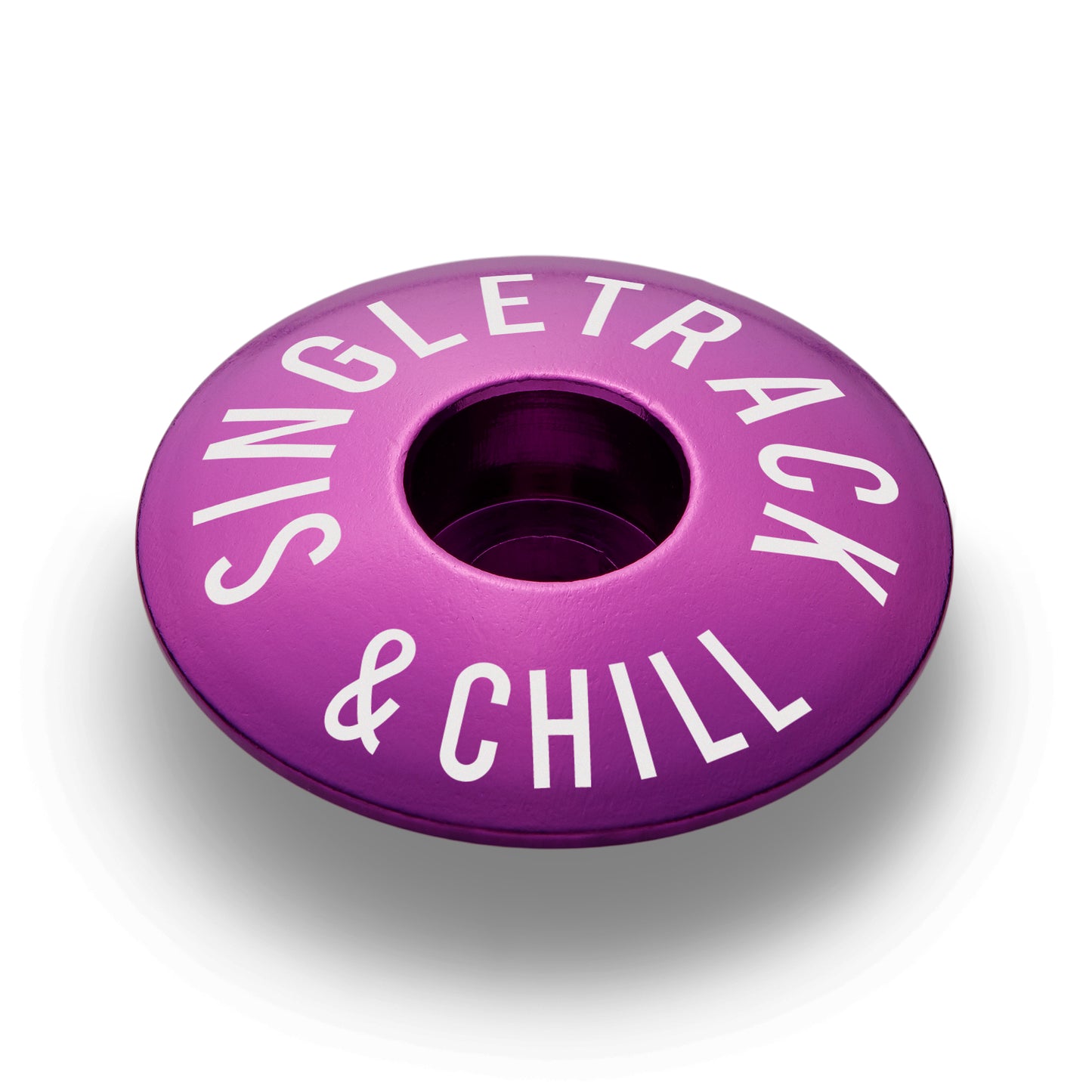Purple cycling top cap made of durable aluminum fits 1 1/8" steerer tubes.