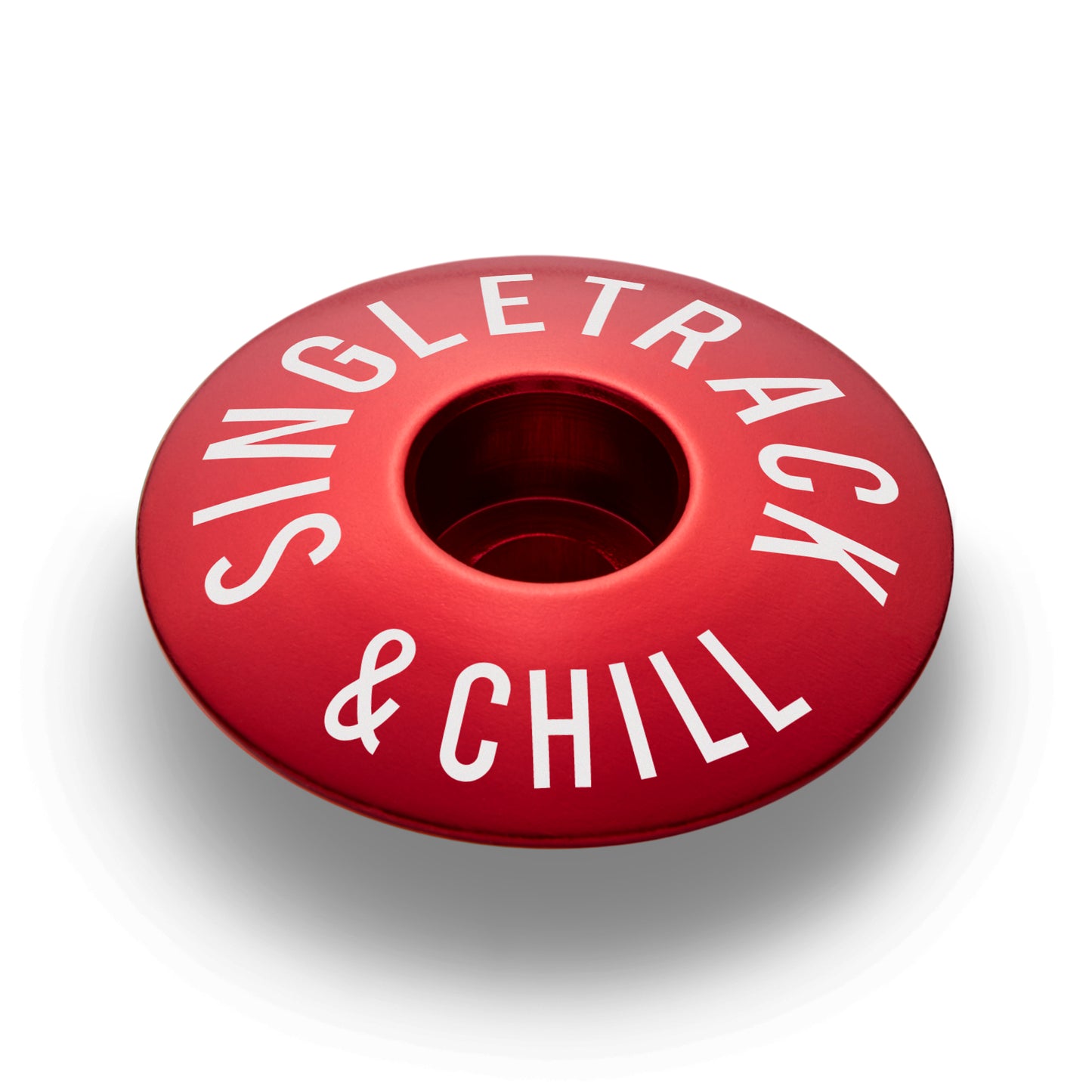 Red bike stem cap designed for 1 1/8" steerer tubes lightweight and stylish.
