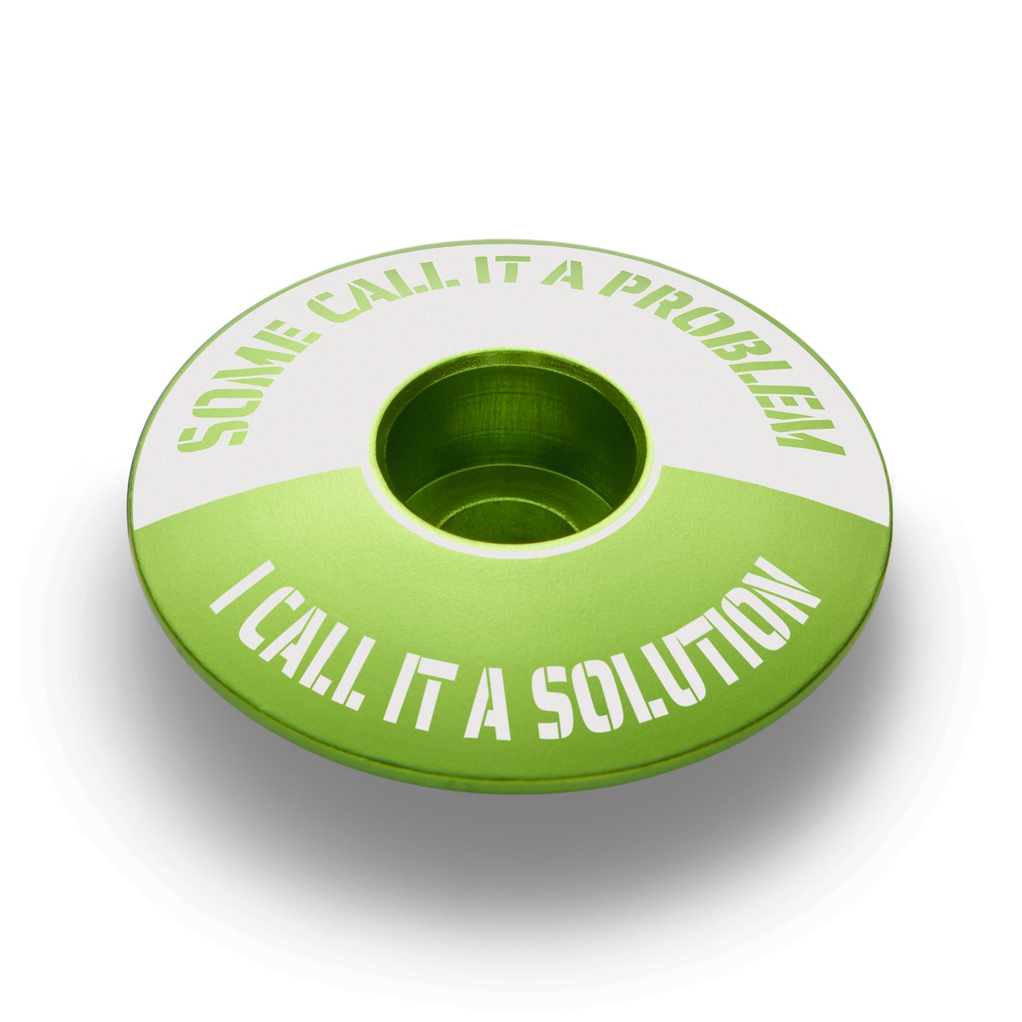 Lime green bike headset cap for a fresh custom stem cap and bike top cap.