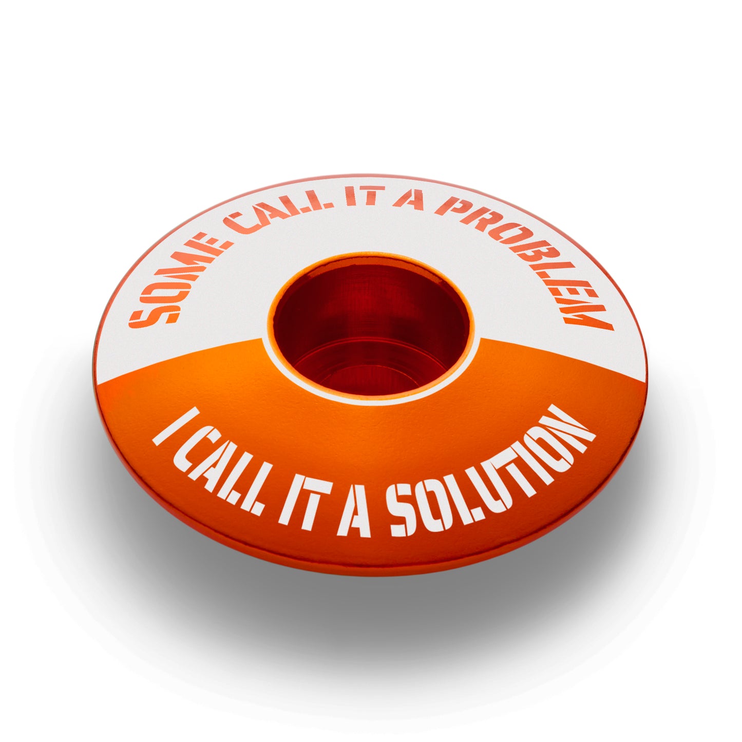 Orange bicycle headset cap for a personalized bike stem with a perfect top cap.