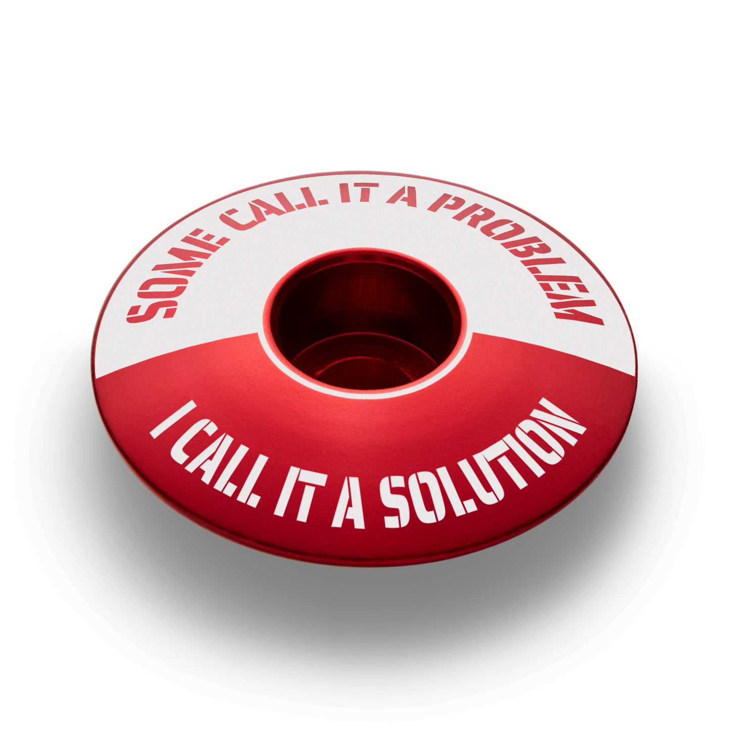 Red bicycle headset cap offering a bold look for your bike components and stem cap.