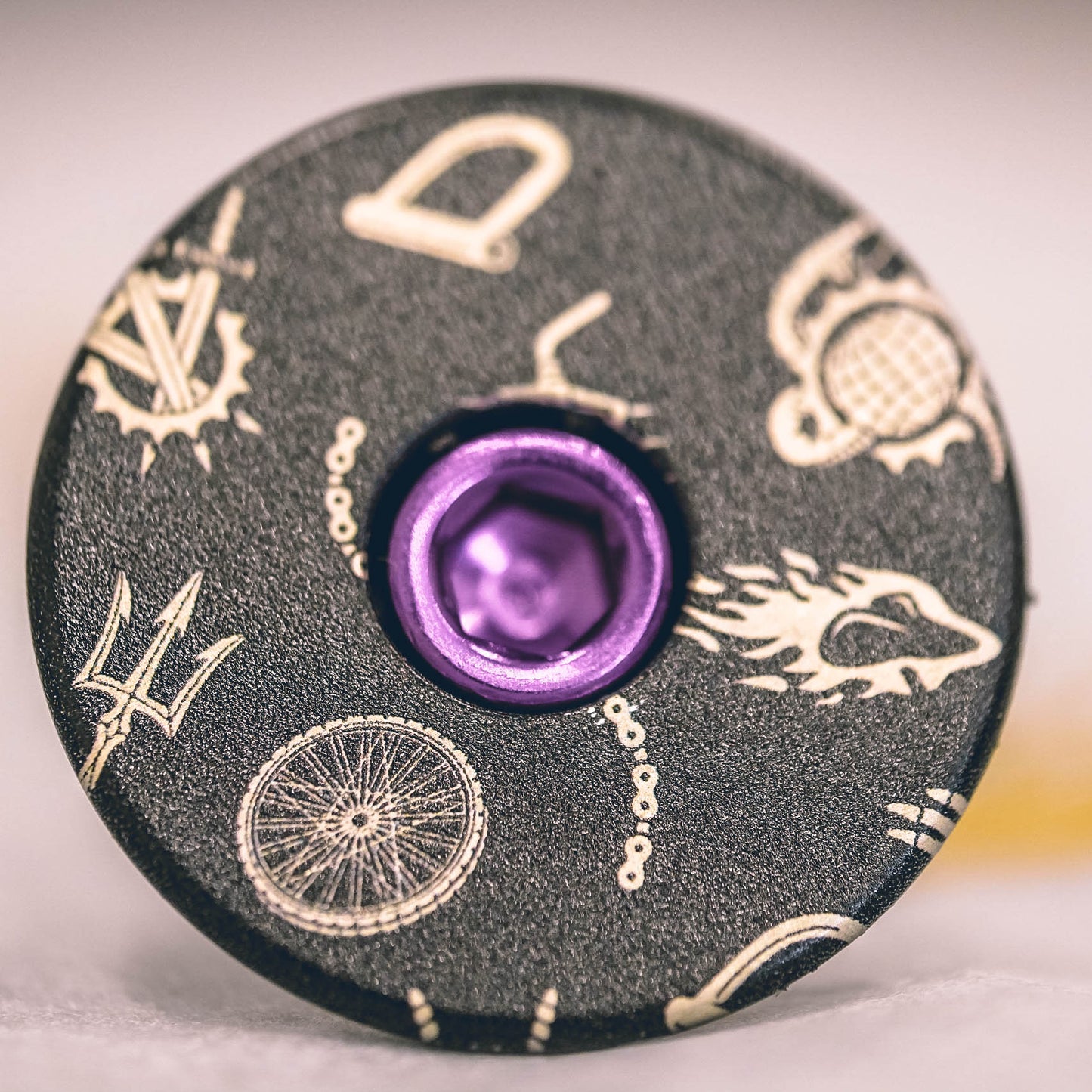 Dispatch Cycling Life Pattern Bicycle Headset Cap with UV-printed Dispatch Cycling Life Pattern compatible with 1 1/8-inch steerer tubes