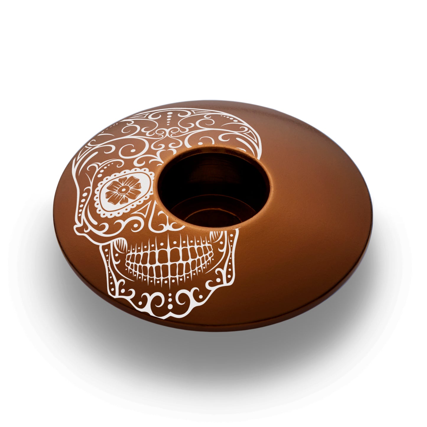 Vía de Muertos brown bike stem cap, custom top cap for headset, bicycle stem caps.