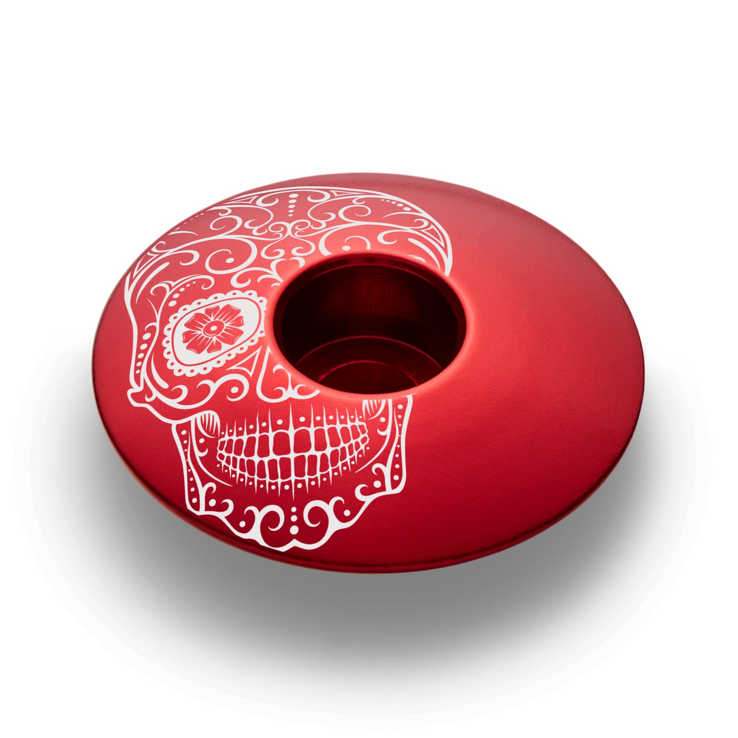 Vía de Muertos bicycle stem cap red, custom bike stem cap for the headset, top cap for cycling.