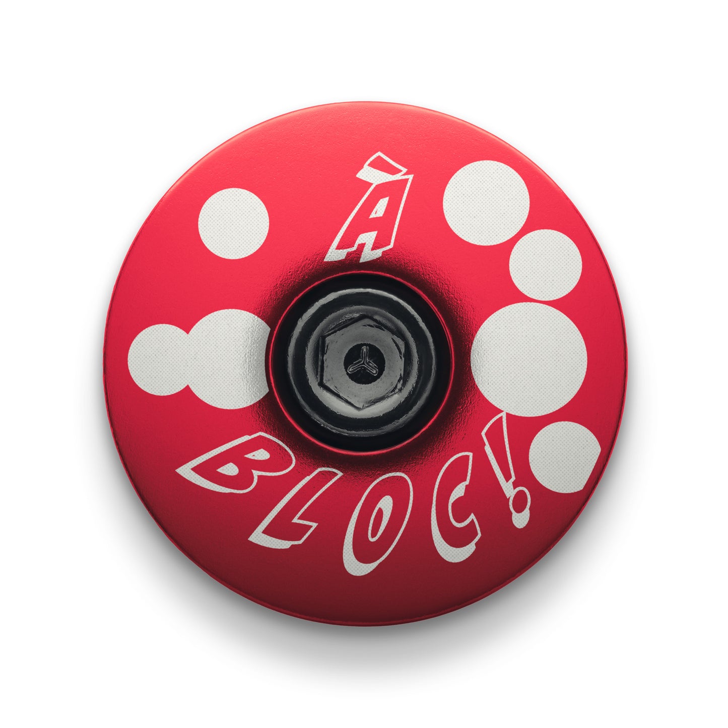 Sleek red à Bloc bike headset cap designed for mountain bikes.