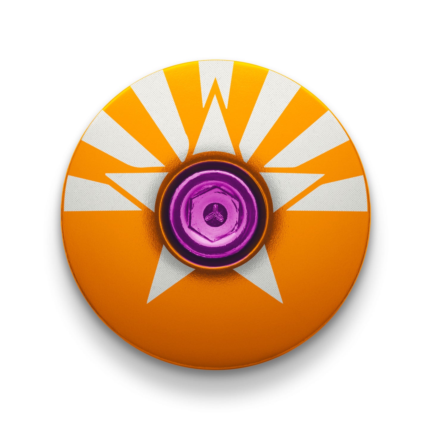 Striking orange bike headset cap engraved with the Arizona flag for cycling enthusiasts.