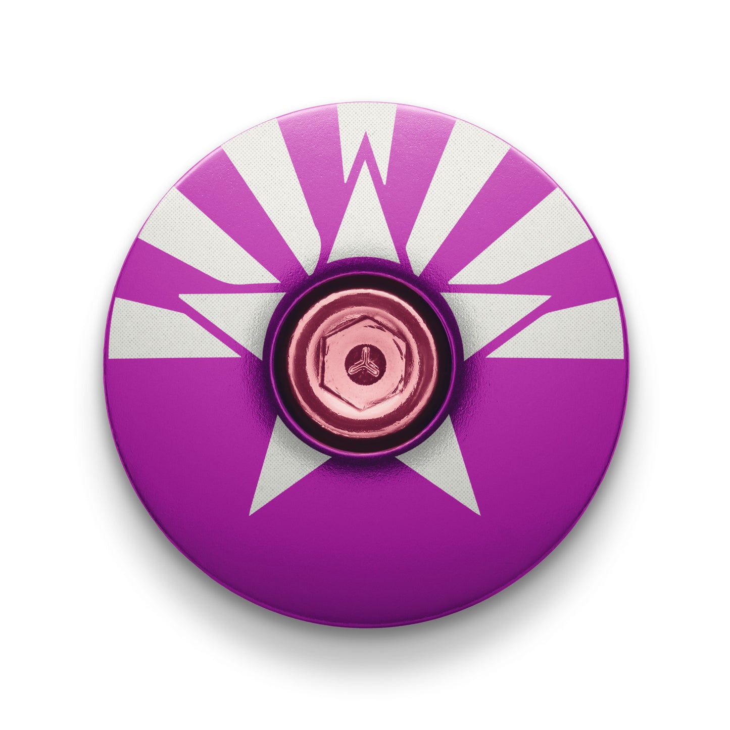 Rich purple bicycle stem cap with a detailed Arizona flag laser engraving.