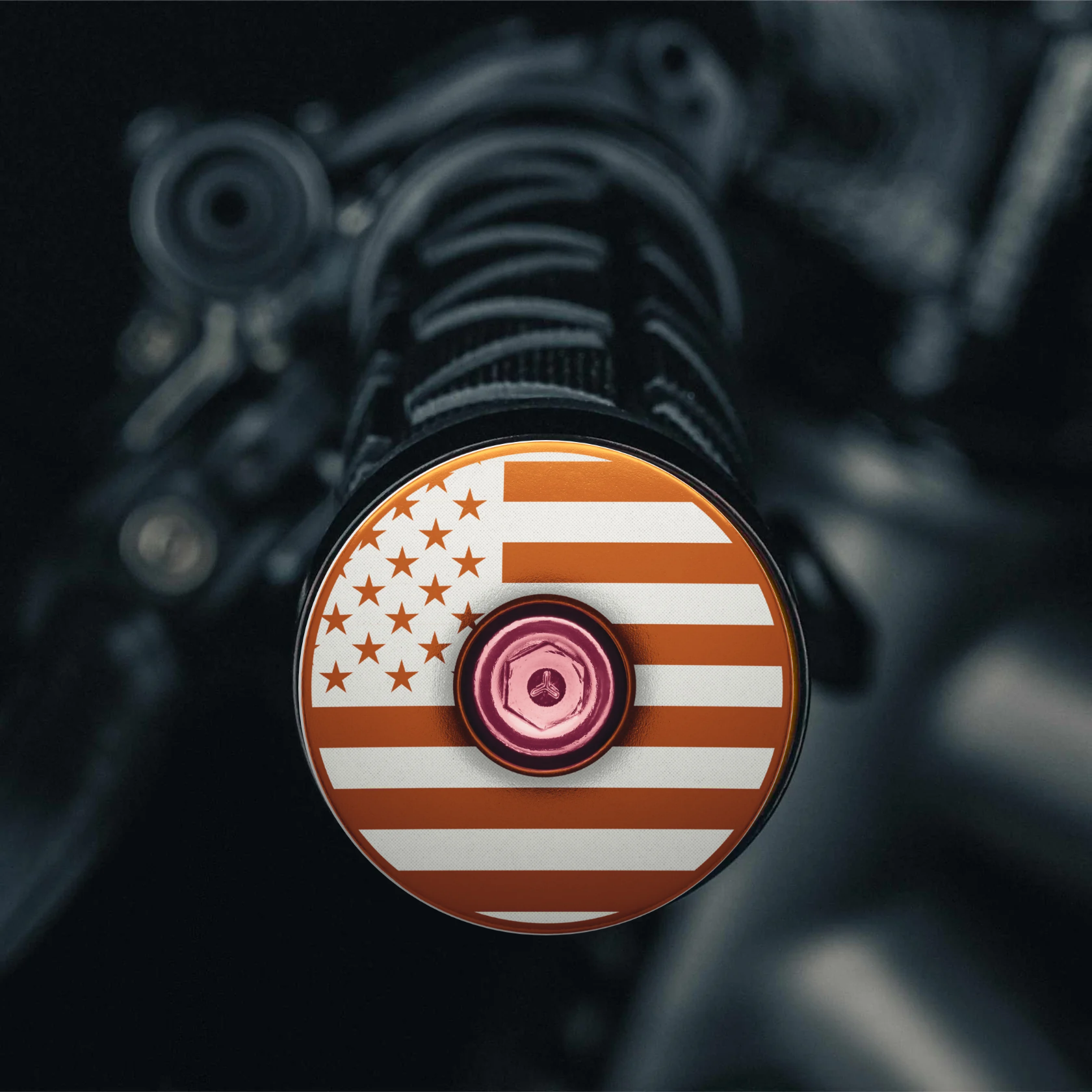 Brown bike bar end plugs with American flag design durable for any ride.