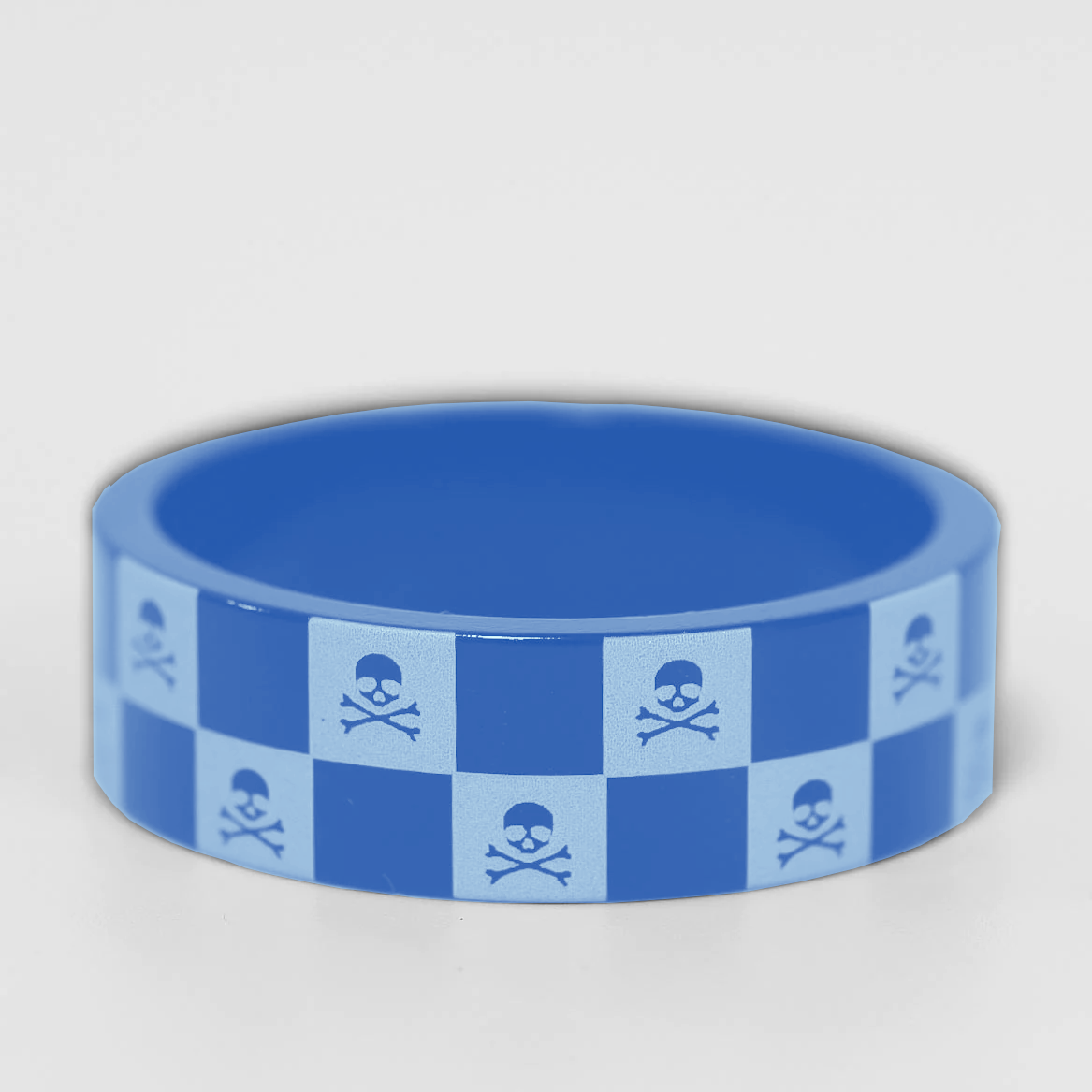 Custom Checkerboard Blue MTB 10mm Headset Spacers with Skull Design