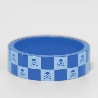 Custom Checkerboard Blue MTB 10mm Headset Spacers with Skull Design