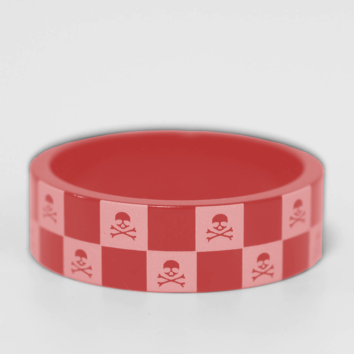 Custom Checkerboard Red MTB 10mm Headset Spacers with Skull Design