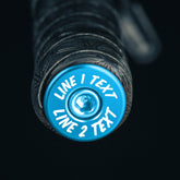 Custom light blue bar end plugs, personalize your bike with this unique top cap design.