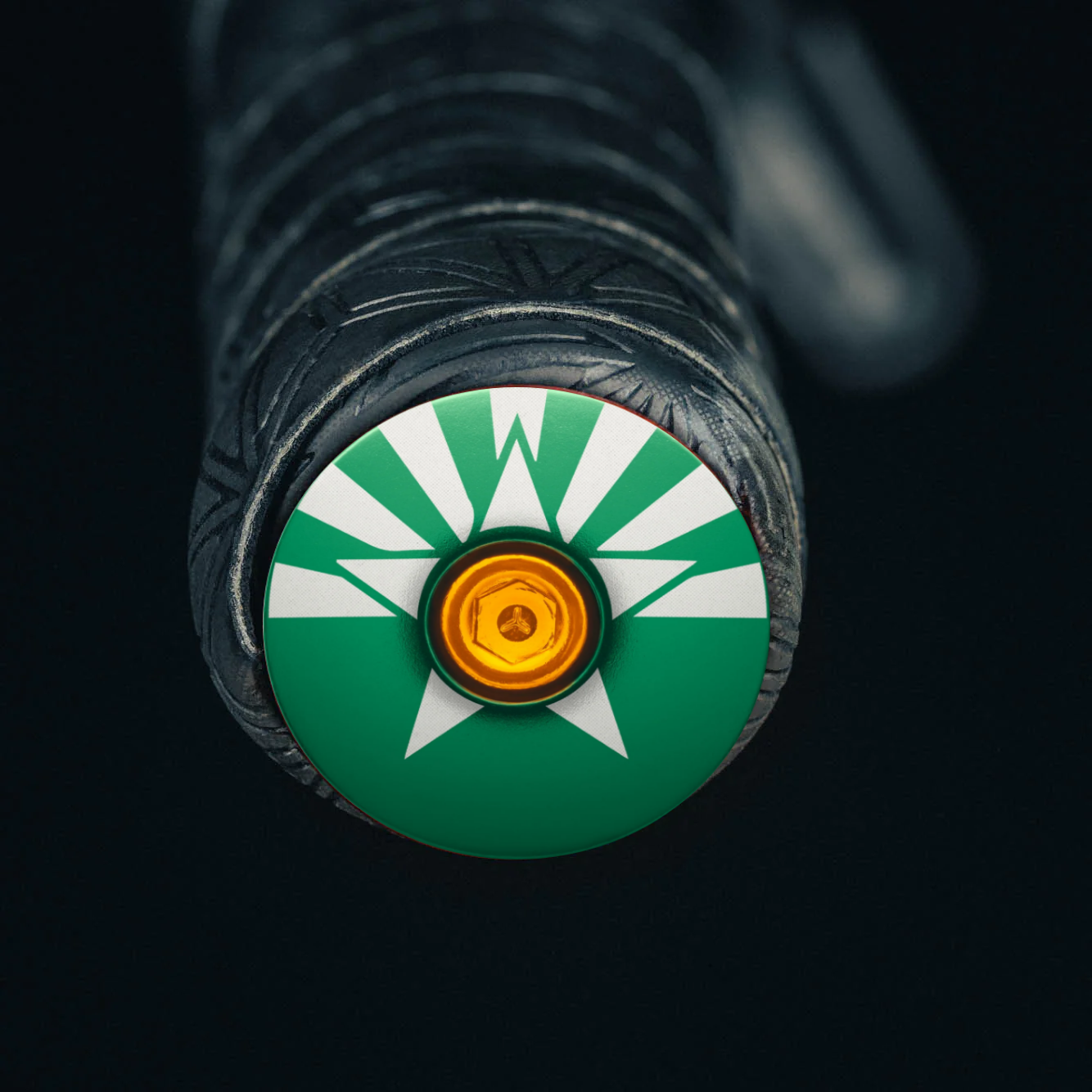 Dark green bike bar end plugs for mountain or gravel bikes