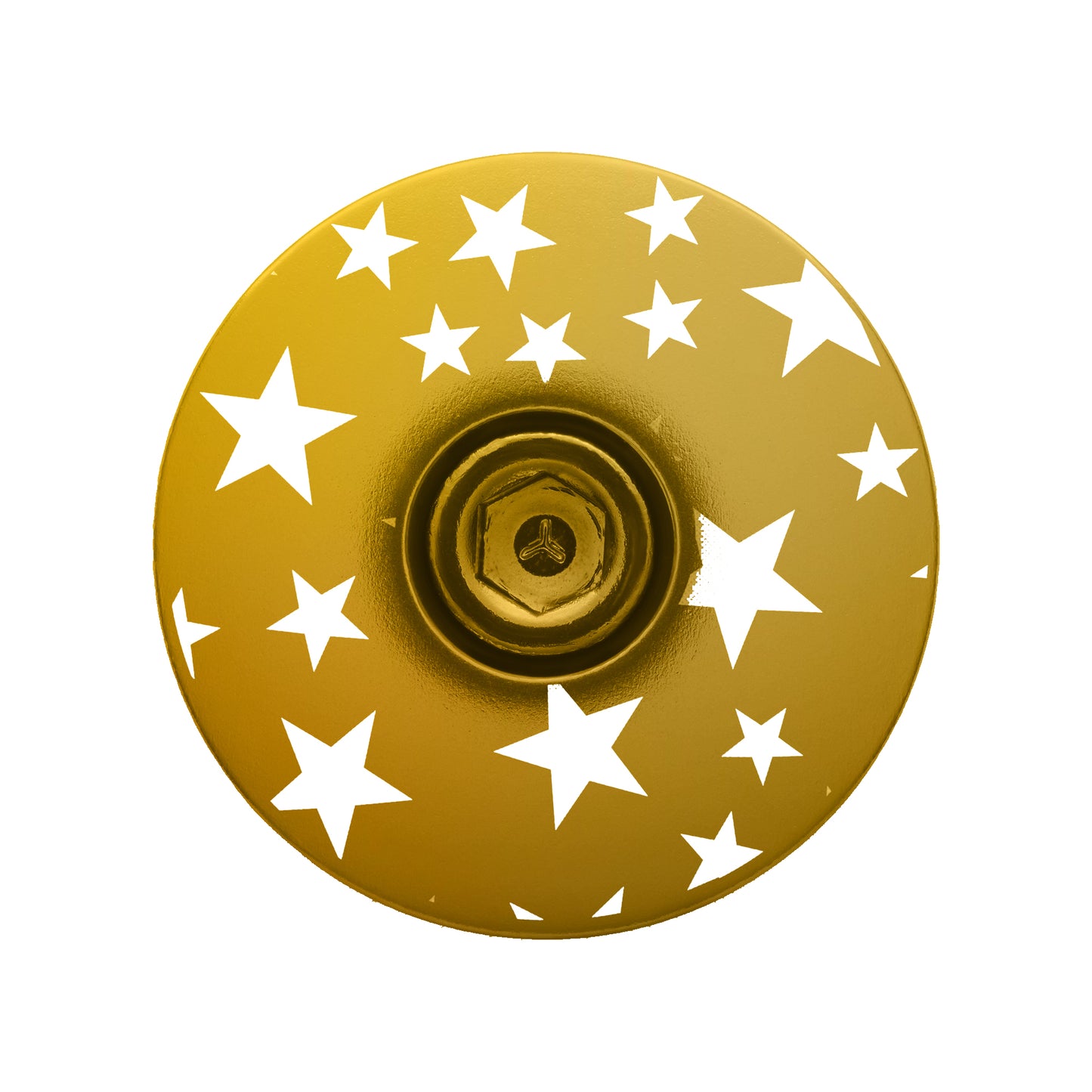 Gold star bicycle headset cap, a custom bike accessory for cyclists who love personalization.